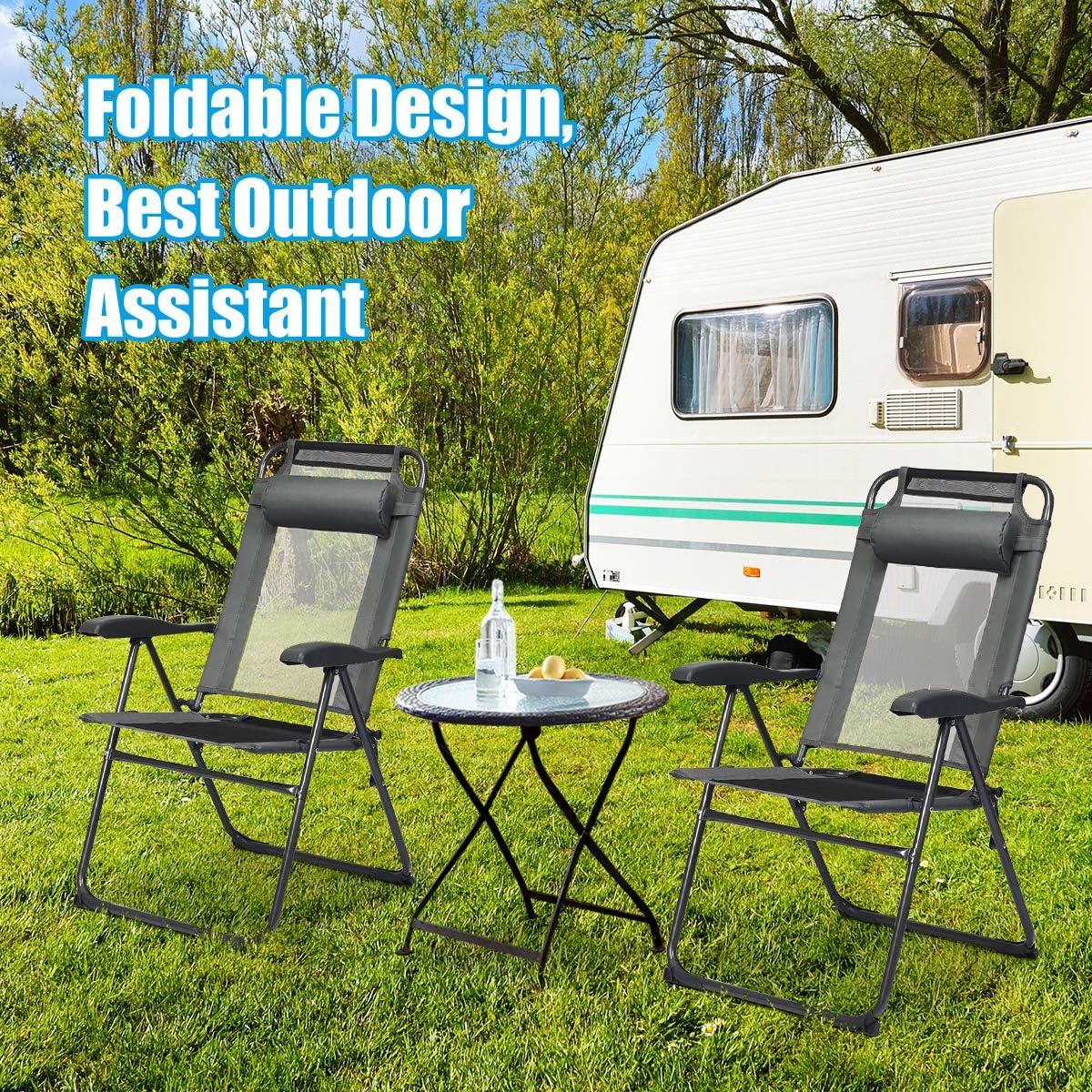 image:imageGiantex Set of 4 Patio Dining Chairs Folding Lounge Chairs with 7 Level Adjustable Backrest 300 Lbs Capacity Outdoor Portable Chairs with Metal FrameGrey
