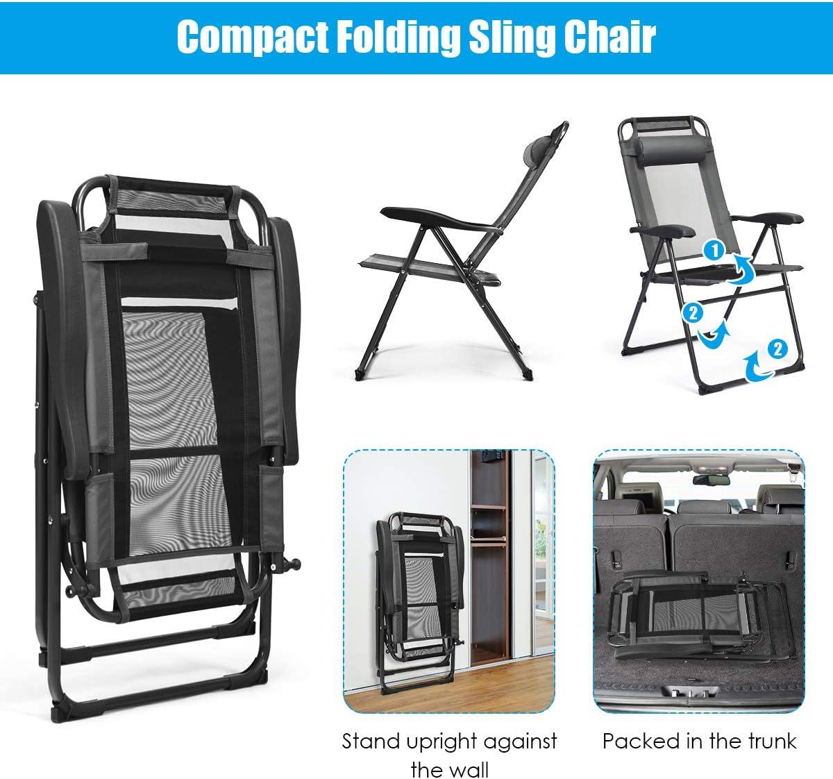 image:imageGiantex Set of 4 Patio Dining Chairs Folding Lounge Chairs with 7 Level Adjustable Backrest 300 Lbs Capacity Outdoor Portable Chairs with Metal FrameGrey