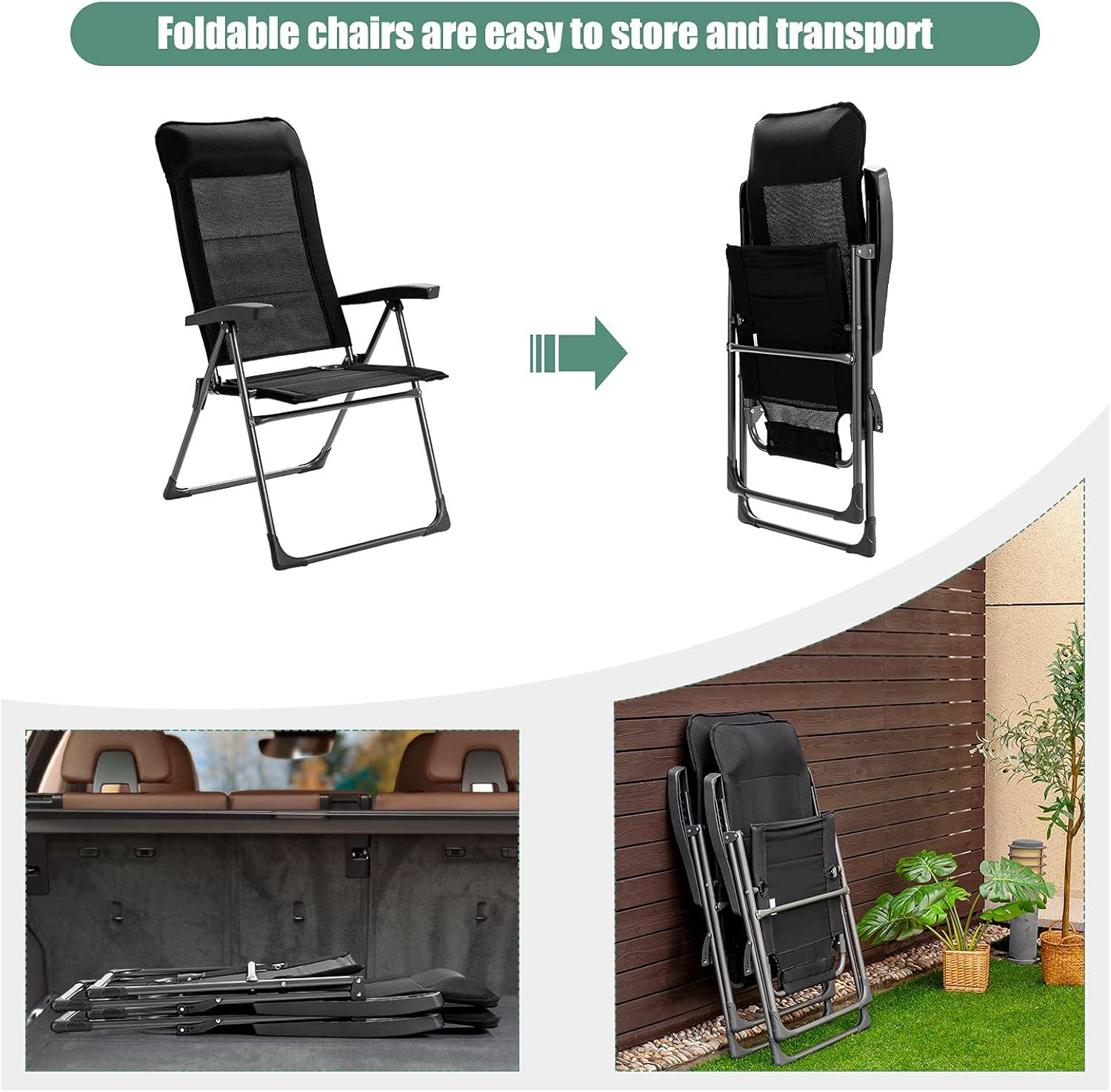 image:imageGiantex Set of 4 Patio Dining Chairs Folding Patio Chairs Outdoor Lawn Chairs with Adjustable Backrest and Headrest Sling Camping Chairs Portable Armchair for Porch Poolside Garden BackyardBlack