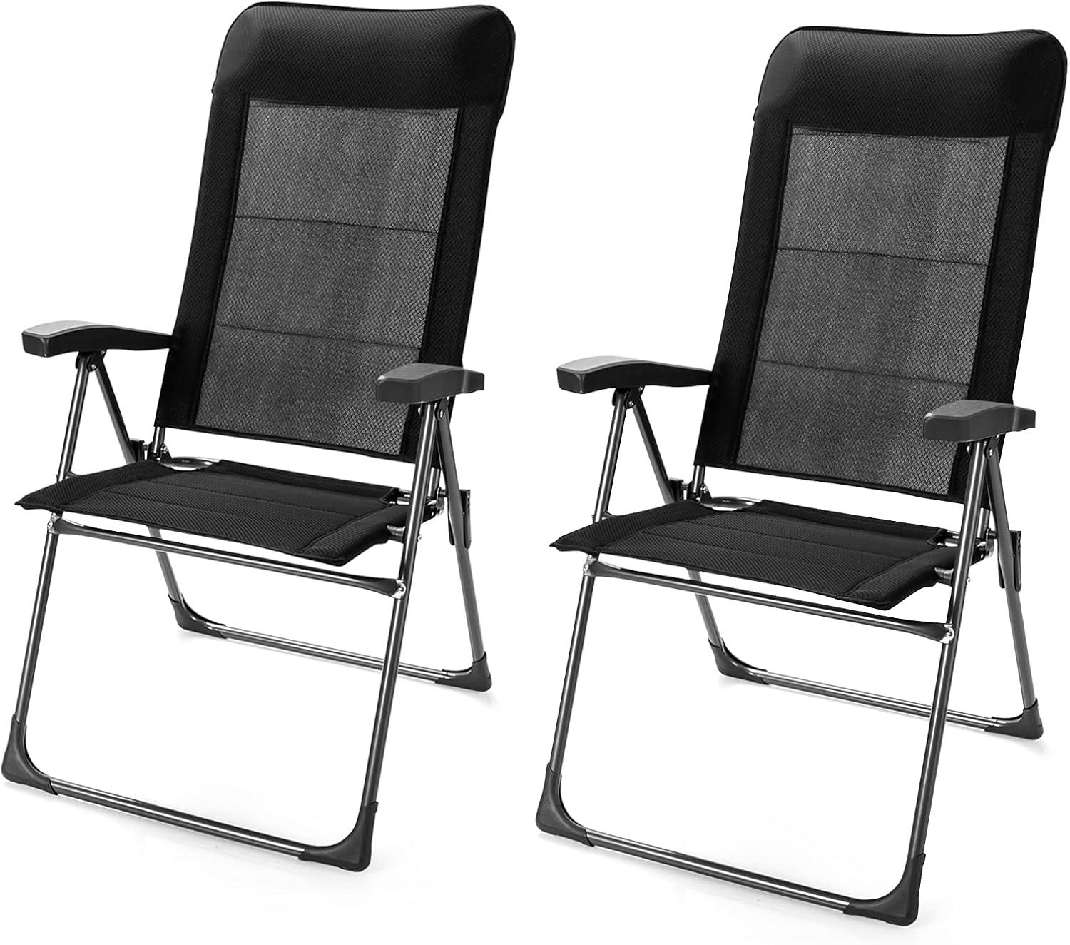 image:imageGiantex Set of 4 Patio Dining Chairs Folding Patio Chairs Outdoor Lawn Chairs with Adjustable Backrest and Headrest Sling Camping Chairs Portable Armchair for Porch Poolside Garden BackyardBlack