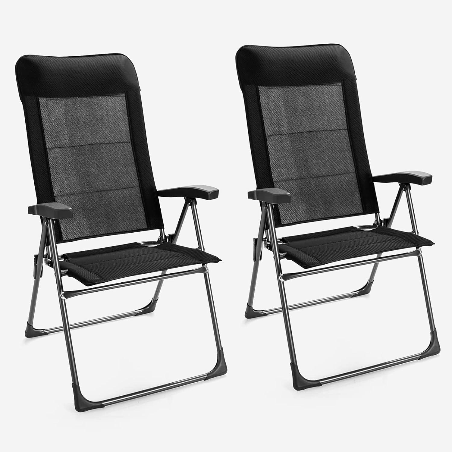 image:imageGiantex Set of 4 Patio Dining Chairs Folding Patio Chairs Outdoor Lawn Chairs with Adjustable Backrest and Headrest Sling Camping Chairs Portable Armchair for Porch Poolside Garden BackyardBlack