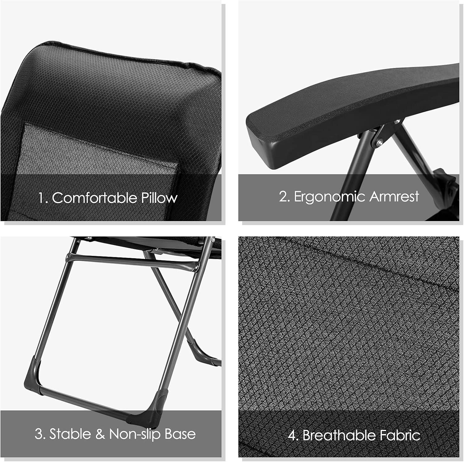 image:imageGiantex Set of 4 Patio Dining Chairs Folding Patio Chairs Outdoor Lawn Chairs with Adjustable Backrest and Headrest Sling Camping Chairs Portable Armchair for Porch Poolside Garden BackyardBlack