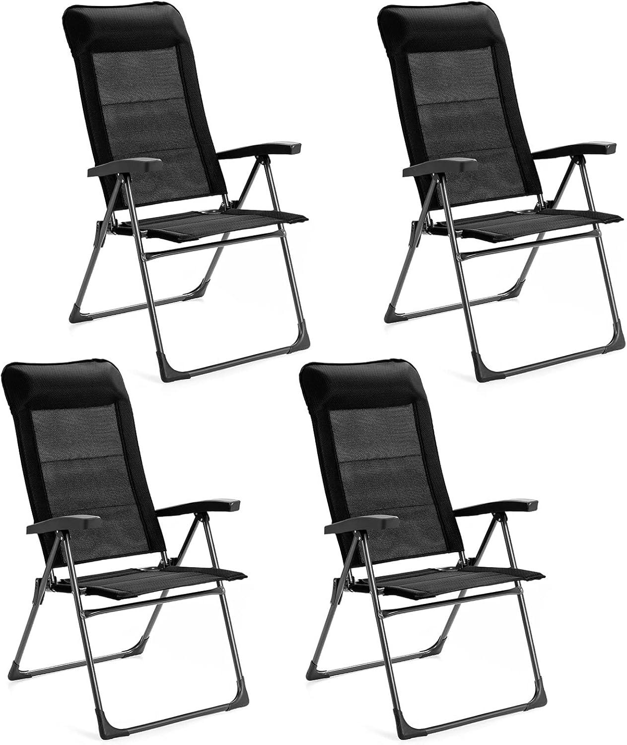 image:imageGiantex Set of 4 Patio Dining Chairs Folding Patio Chairs Outdoor Lawn Chairs with Adjustable Backrest and Headrest Sling Camping Chairs Portable Armchair for Porch Poolside Garden BackyardBlack