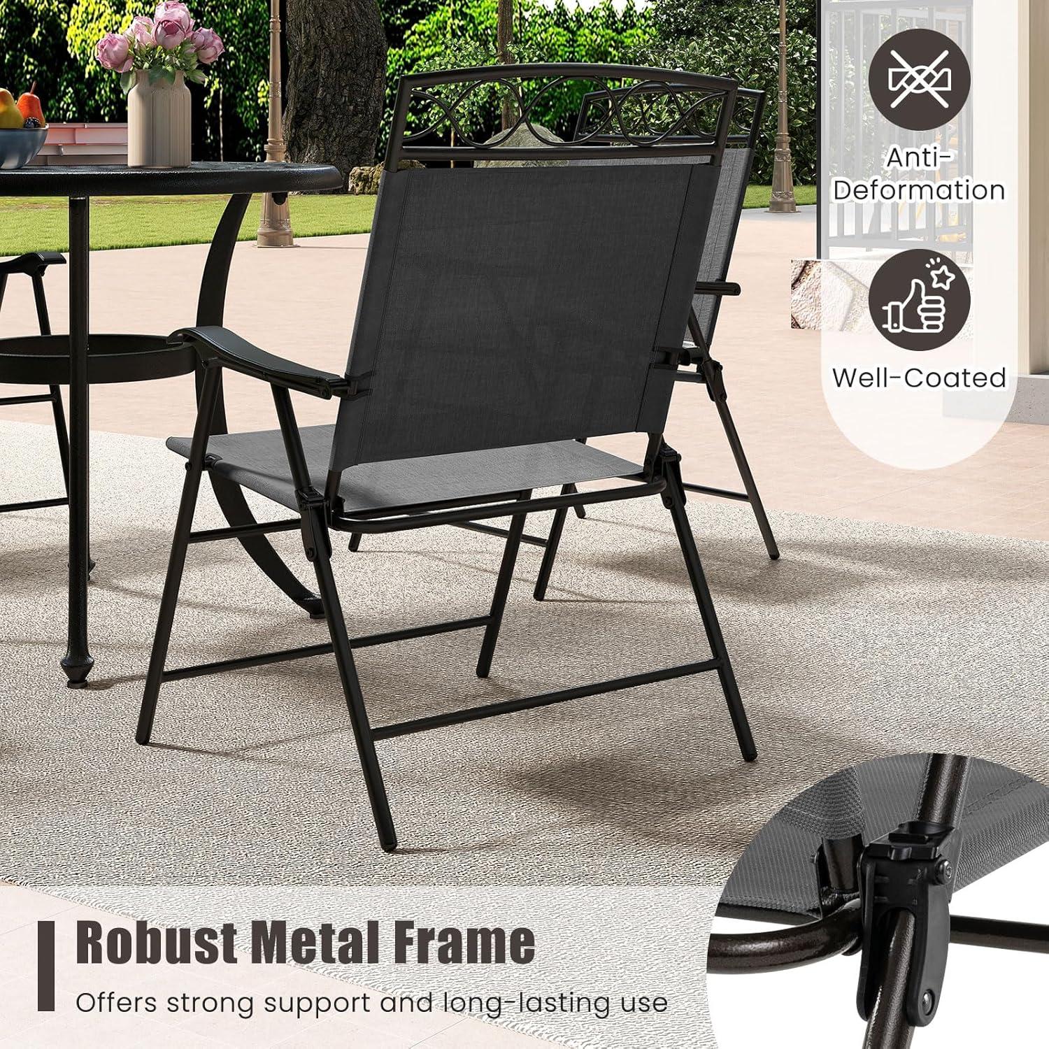 image:imageGiantex Set of 4 Patio Folding dining chairs for Camping Beach Backyard Deck Portable wArmrest and Metal Frame 4Pack BrownGrey