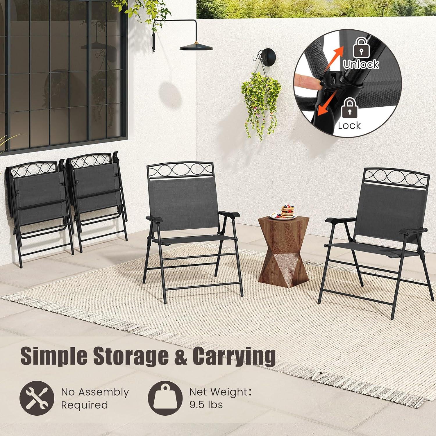 image:imageGiantex Set of 4 Patio Folding dining chairs for Camping Beach Backyard Deck Portable wArmrest and Metal Frame 4Pack BrownGrey