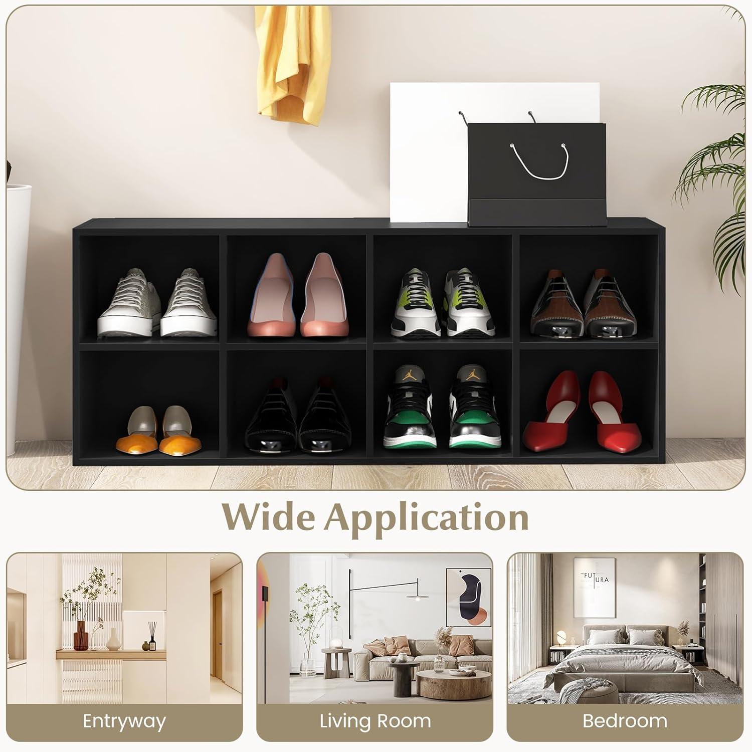 image:imageGiantex Shoe Bench 8 Cubes 40 Entryway Bench with Storage 8Cubby Shoe Rack Shoe Organizer Storage Cabinet for Entryway Hallway Mudroom Living Room Bedroom Support up to 500 lbs BlackBlack
