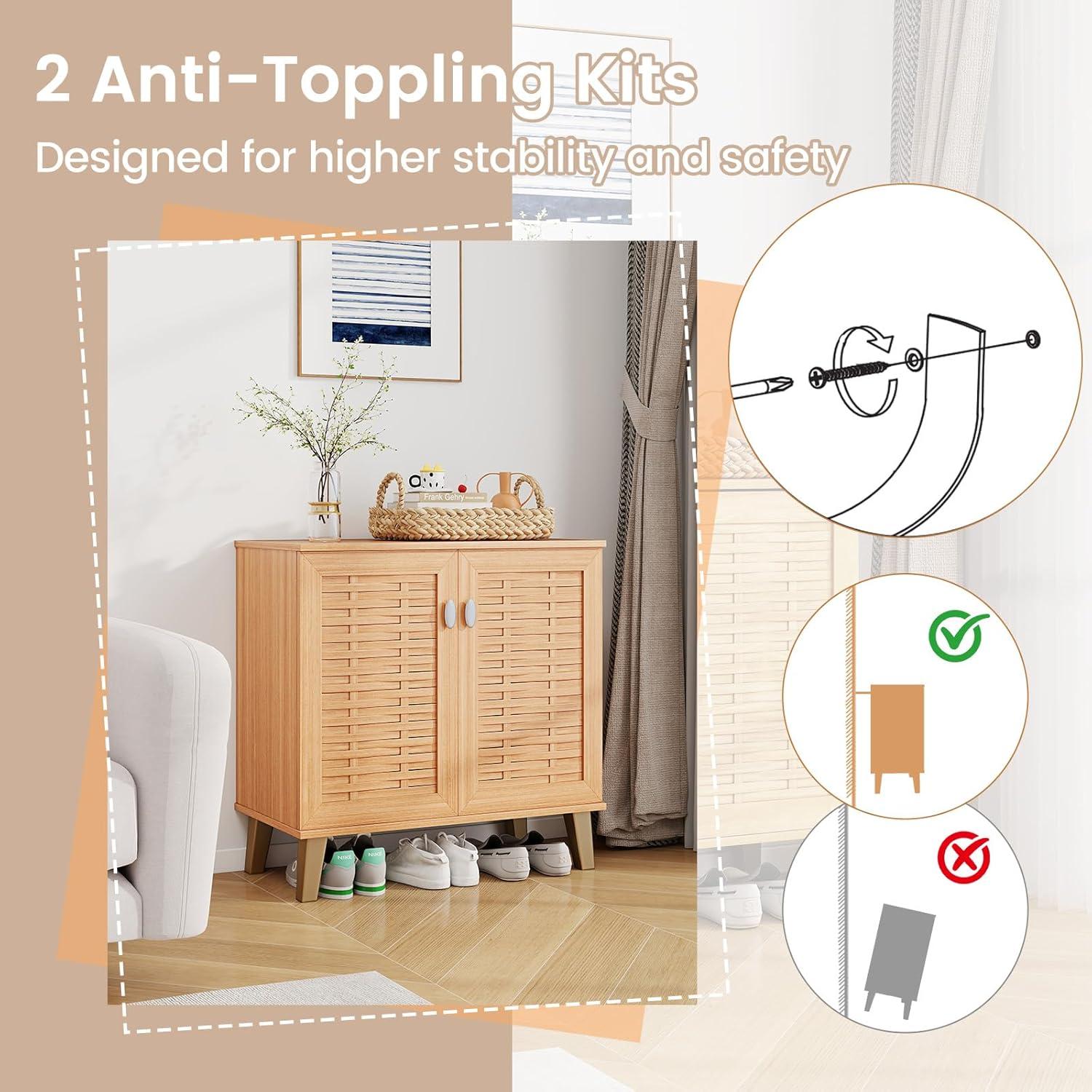 image:imageGiantex Shoe Cabinet with Doors 4Tier Farmhouse Shoe Rack Cabinet with 3 Adjustable Shelves Freestanding Wood Shoe Storage Cabinet for Entryway Closet Hallway Living Room