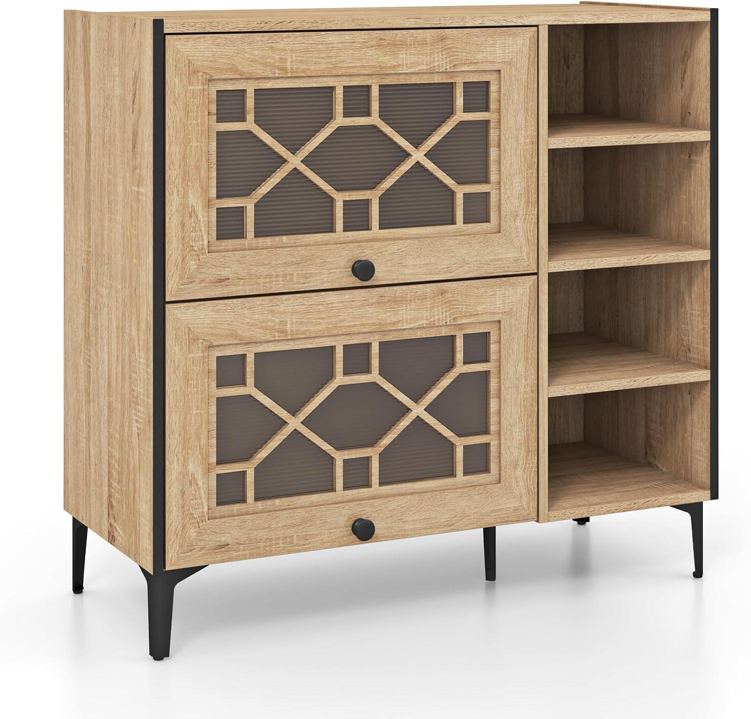 image:imageGiantex Shoe Cabinet with Flip amp Slide Doors Entry Way Shoe Rack Cabinet with Adjustable Cube Shelves Freestanding Wood Shoe Cabinet Storage for Entryway Closet Hallway Living Room Foyer OakDecorative Doors