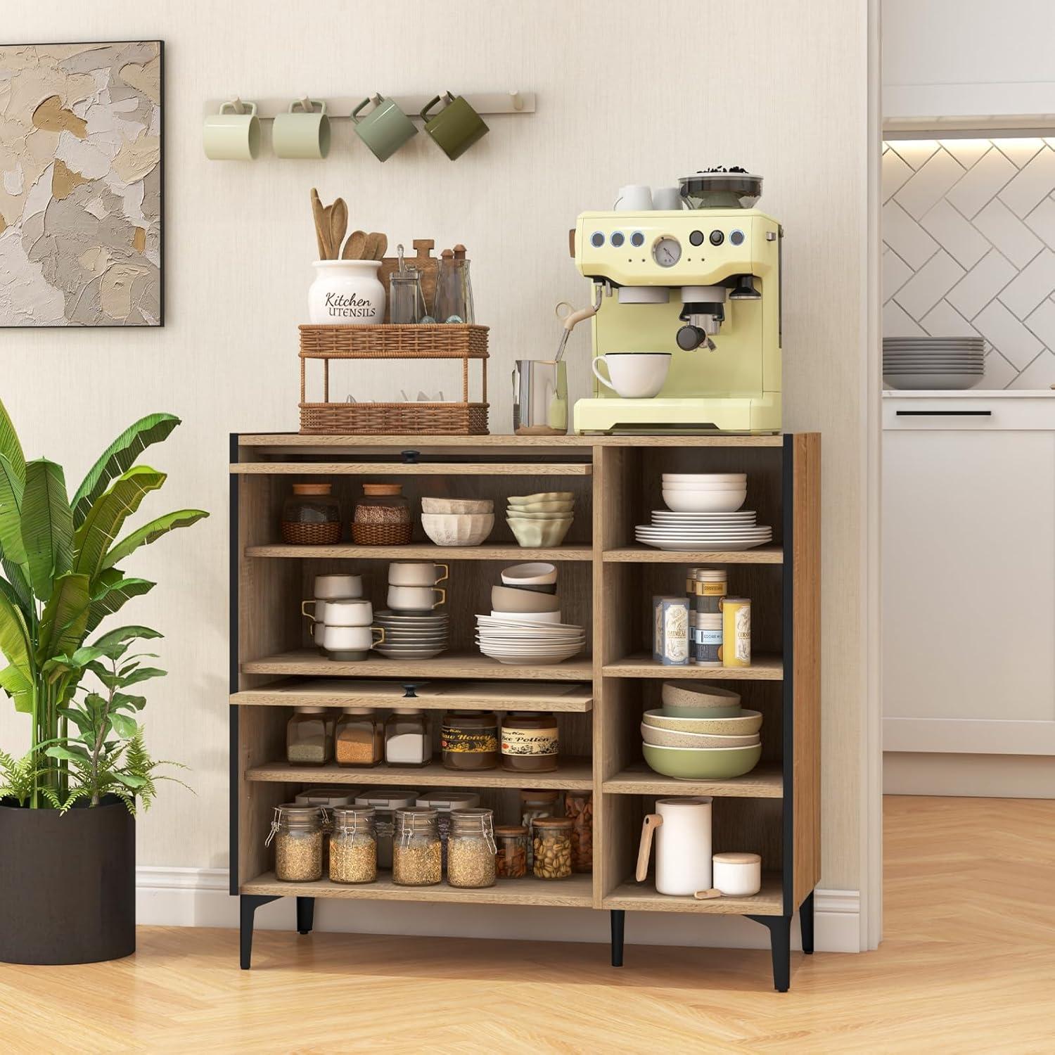 image:imageGiantex Shoe Cabinet with Flip amp Slide Doors Entry Way Shoe Rack Cabinet with Adjustable Cube Shelves Freestanding Wood Shoe Cabinet Storage for Entryway Closet Hallway Living Room Foyer OakLouvered Doors