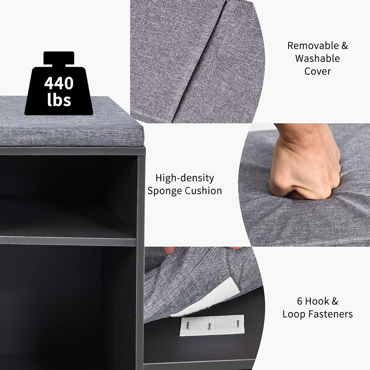 image:imageGiantex Shoe Storage Bench with Cushion Entryway Shoe Rack Bench Adjustable Shelves 10Cubbies Shoe Organizer Bench for Entryway Living Room Bedroom Hallway Closet Mudroom WhiteGrey
