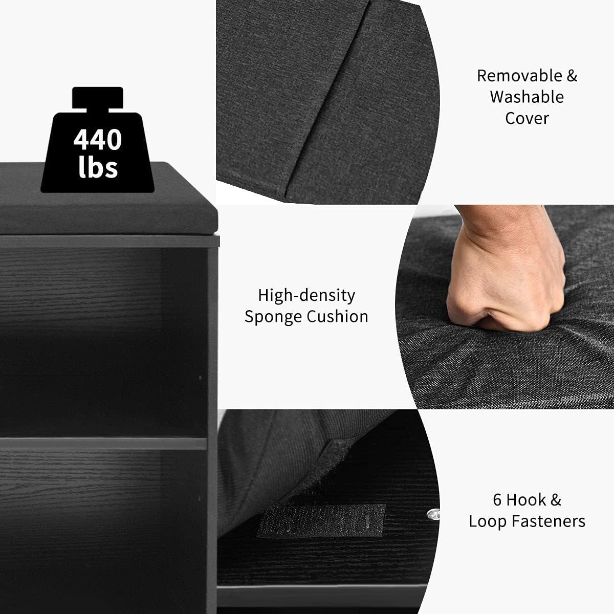 image:imageGiantex Shoe Storage Bench with Cushion Entryway Shoe Rack Bench Adjustable Shelves 10Cubbies Shoe Organizer Bench for Entryway Living Room Bedroom Hallway Closet Mudroom WhiteBlack