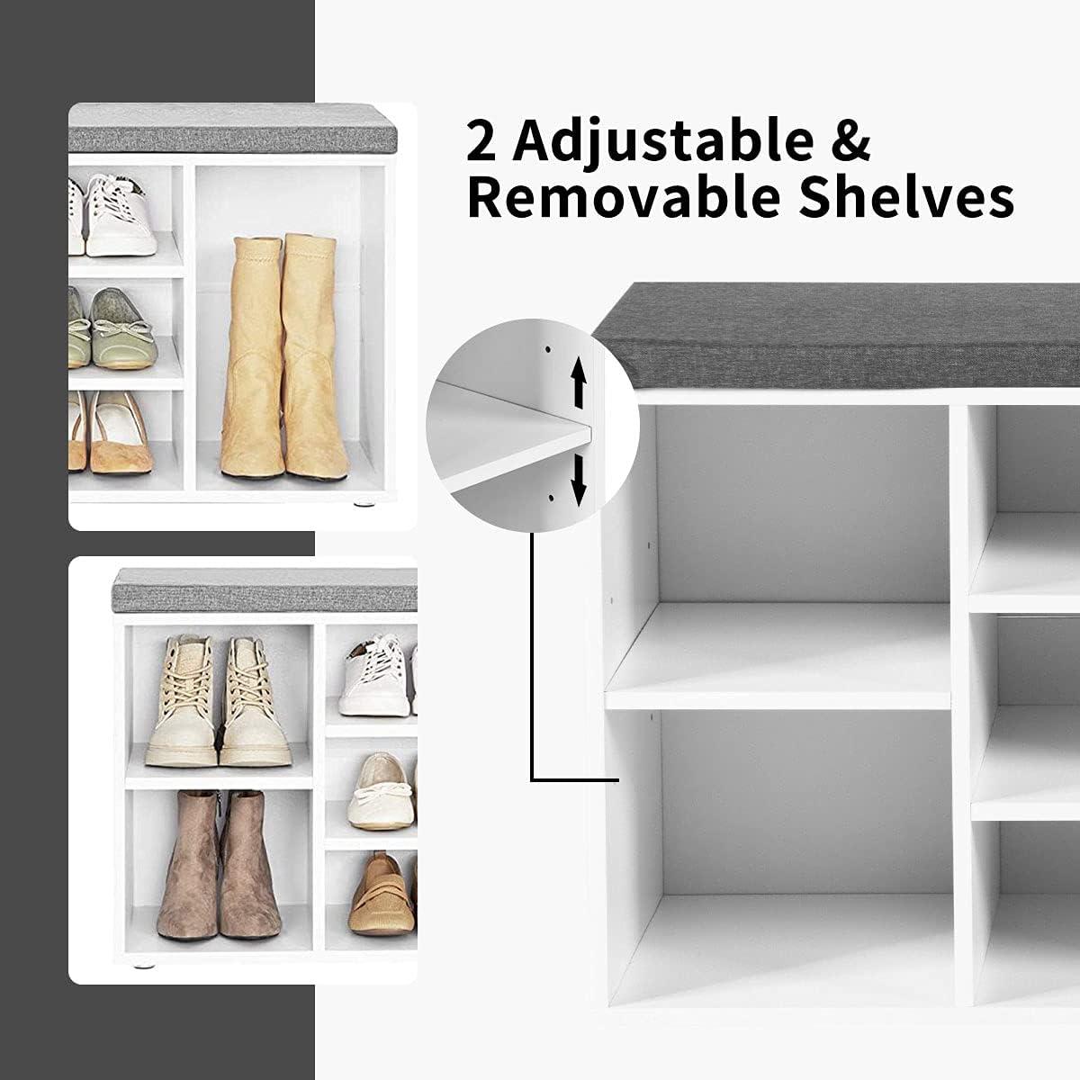 image:imageGiantex Shoe Storage Bench with Cushion Entryway Shoe Rack Bench Adjustable Shelves 10Cubbies Shoe Organizer Bench for Entryway Living Room Bedroom Hallway Closet Mudroom WhiteWhite
