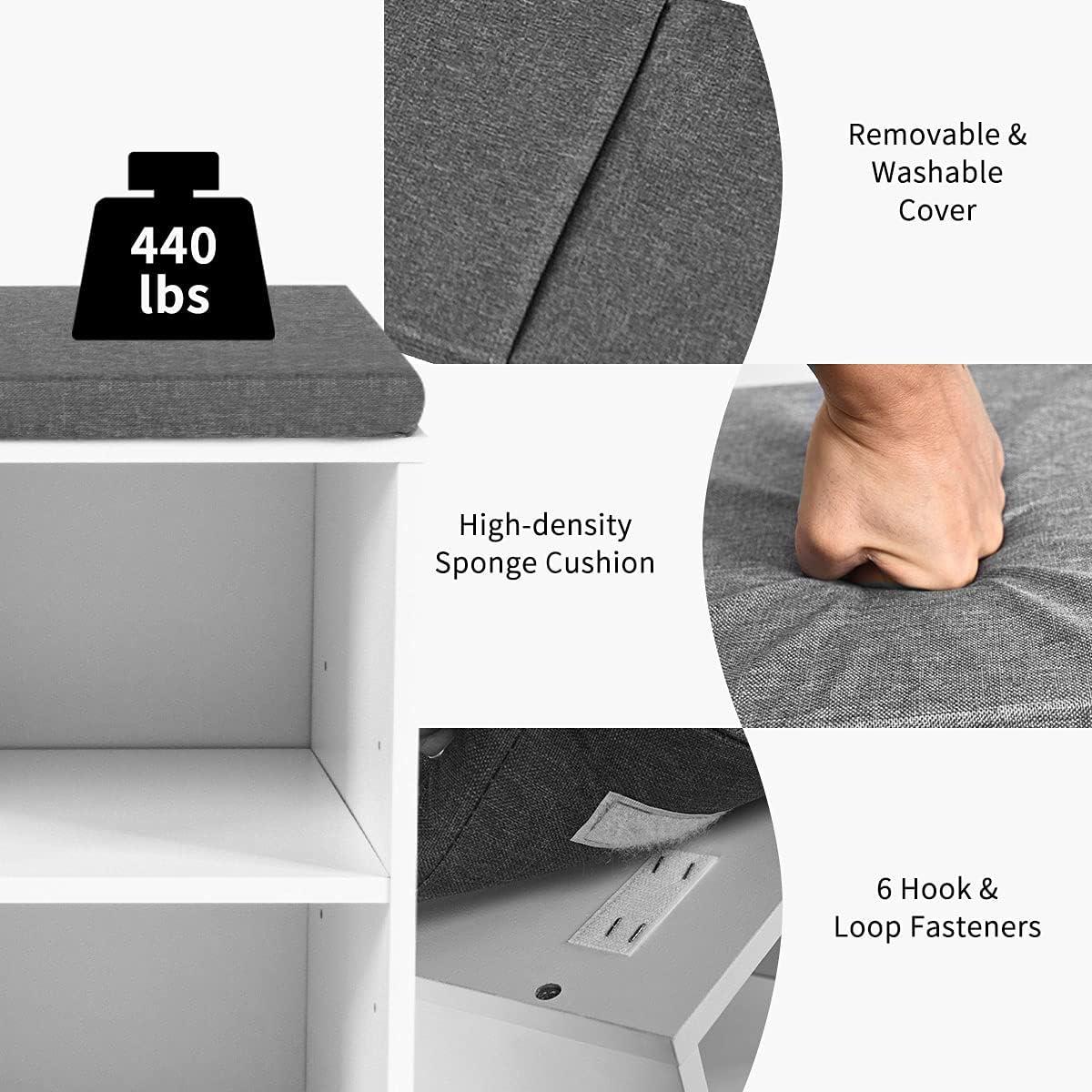image:imageGiantex Shoe Storage Bench with Cushion Entryway Shoe Rack Bench Adjustable Shelves 10Cubbies Shoe Organizer Bench for Entryway Living Room Bedroom Hallway Closet Mudroom WhiteWhite