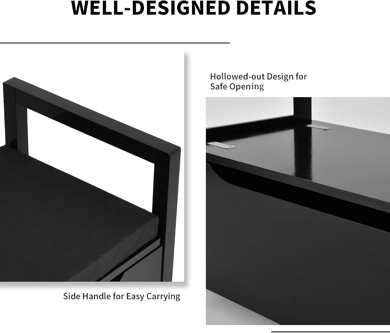 image:imageGiantex Shoe Storage Bench with Cushion Entryway Storage Benches End of Bed Bench for Bedroom Wood Shoe Bench with Seat 345 L155 W195 H BlackBlack
