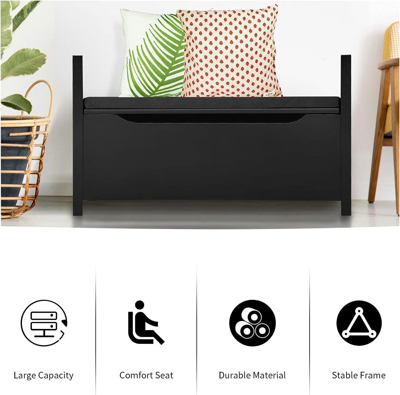 image:imageGiantex Shoe Storage Bench with Cushion Entryway Storage Benches End of Bed Bench for Bedroom Wood Shoe Bench with Seat 345 L155 W195 H BlackBlack