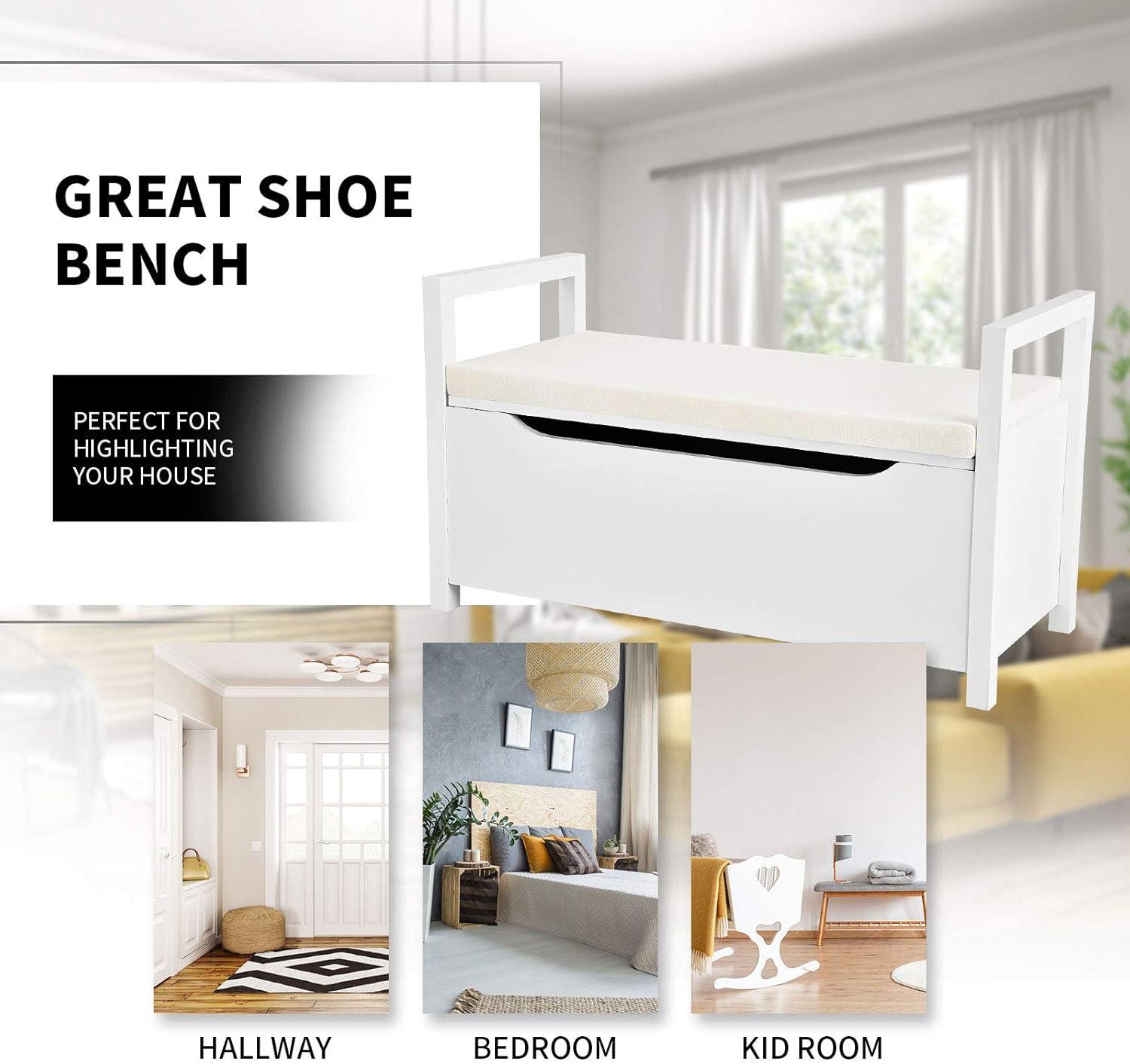 image:imageGiantex Shoe Storage Bench with Cushion Entryway Storage Benches End of Bed Bench for Bedroom Wood Shoe Bench with Seat 345 L155 W195 H BlackWhite