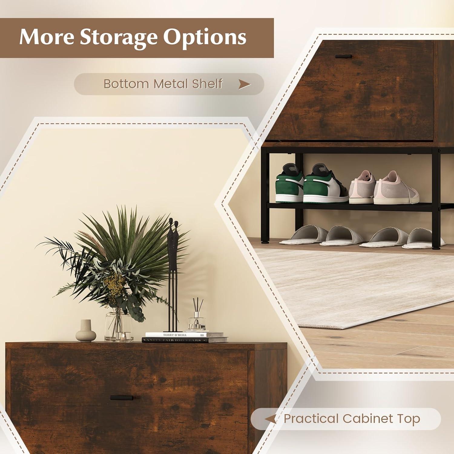 image:imageGiantex Shoe Storage Cabinet Hidden Shoe Organizer with 2 Flip Drawers Adjustable amp Removable Interior Shelves Freestanding Narrow Shoe Rack Cabinet for Entryway Hallway Rustic Brown