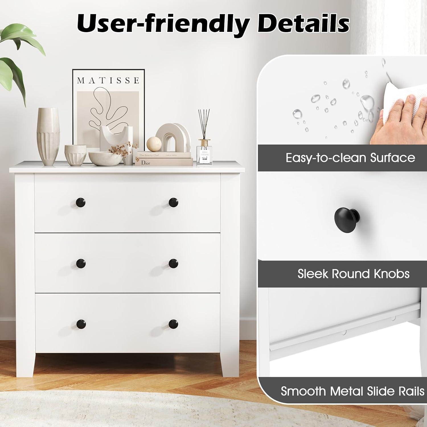 image:imageGiantex Small 3Drawer Dresser for Bedroom 285 x 18 x 26 Wide Chest of Drawers Modern Large Nightstand Storage Cabinet Closet Storage Organizer for Living Room Hallway WhiteWhite