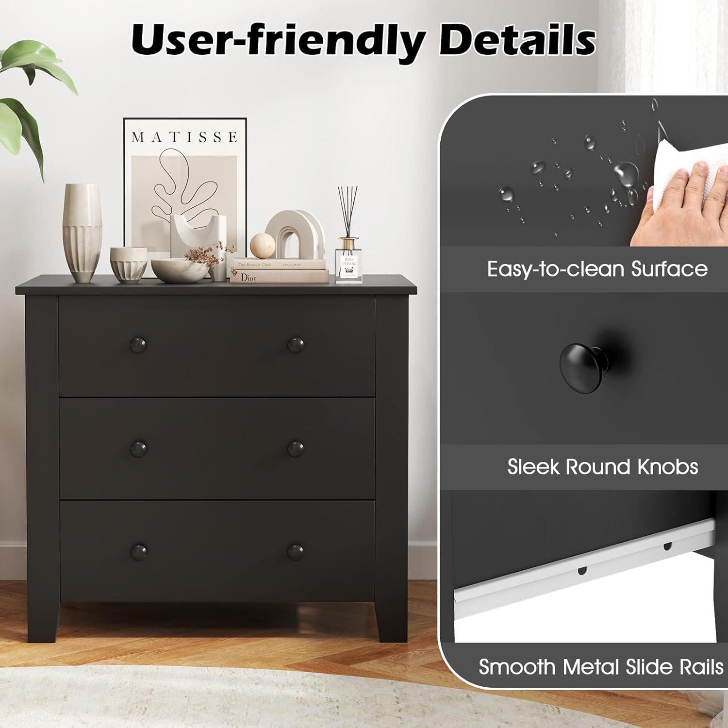 image:imageGiantex Small 3Drawer Dresser for Bedroom 285 x 18 x 26 Wide Chest of Drawers Modern Large Nightstand Storage Cabinet Closet Storage Organizer for Living Room Hallway WhiteBlack