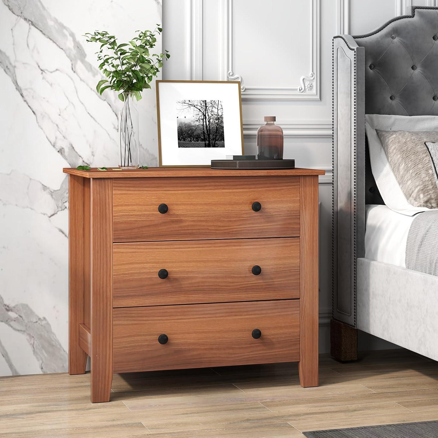 image:imageGiantex Small 3Drawer Dresser for Bedroom 285 x 18 x 26 Wide Chest of Drawers Modern Large Nightstand Storage Cabinet Closet Storage Organizer for Living Room Hallway WhiteWalnut