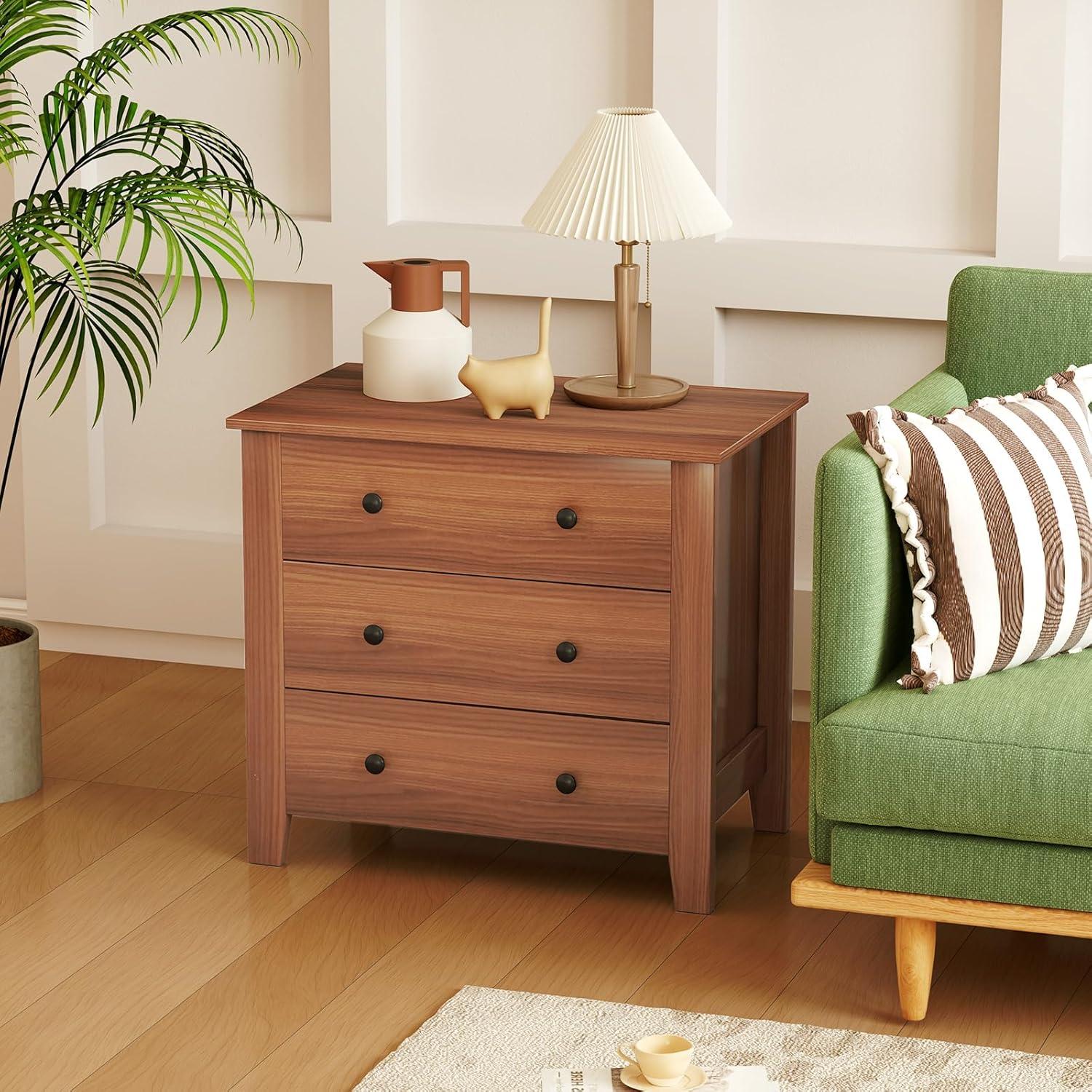 image:imageGiantex Small 3Drawer Dresser for Bedroom 285 x 18 x 26 Wide Chest of Drawers Modern Large Nightstand Storage Cabinet Closet Storage Organizer for Living Room Hallway WhiteWalnut