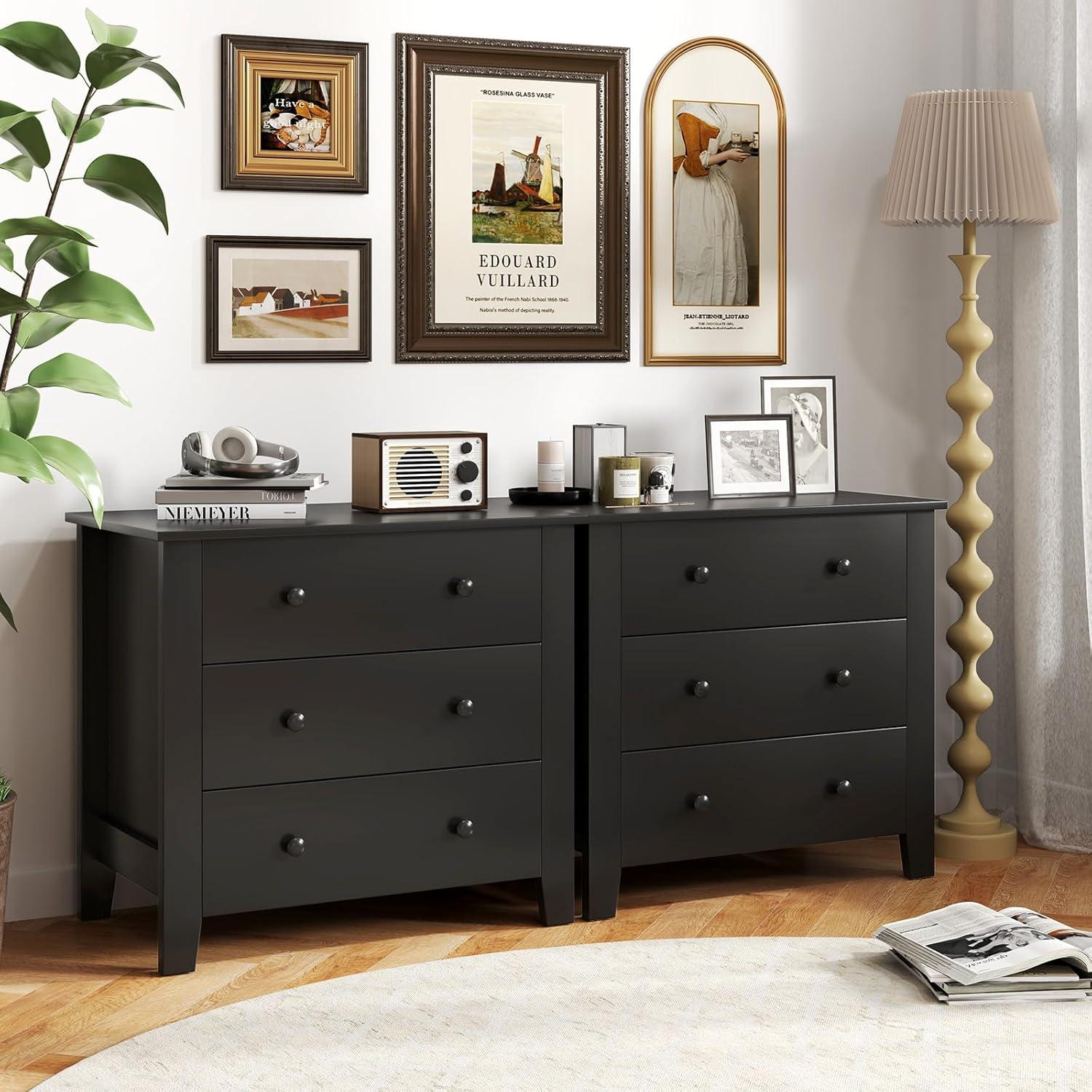 image:imageGiantex Small 3Drawer Dresser for Bedroom 285 x 18 x 26 Wide Chest of Drawers Modern Large Nightstand Storage Cabinet Closet Storage Organizer for Living Room Hallway WhiteBlack