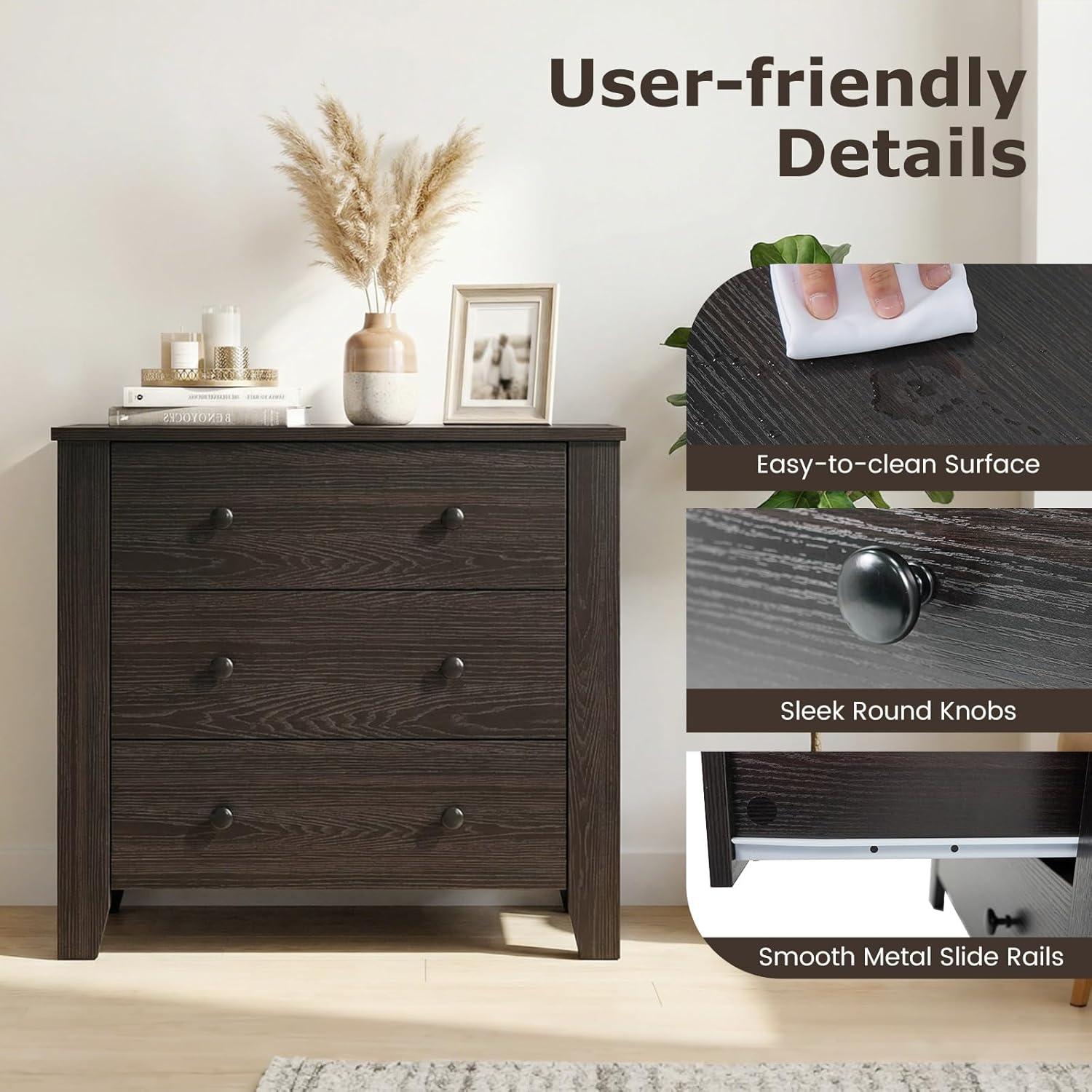 image:imageGiantex Small 3Drawer Dresser for Bedroom 285 x 18 x 26 Wide Chest of Drawers Modern Large Nightstand Storage Cabinet Closet Storage Organizer for Living Room Hallway WhiteBrown