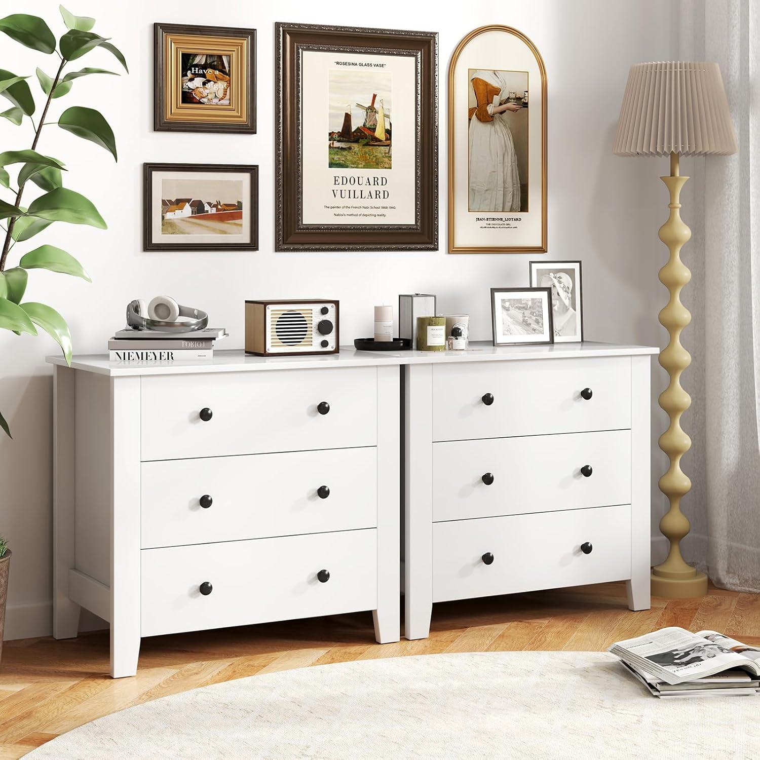image:imageGiantex Small 3Drawer Dresser for Bedroom 285 x 18 x 26 Wide Chest of Drawers Modern Large Nightstand Storage Cabinet Closet Storage Organizer for Living Room Hallway WhiteWhite