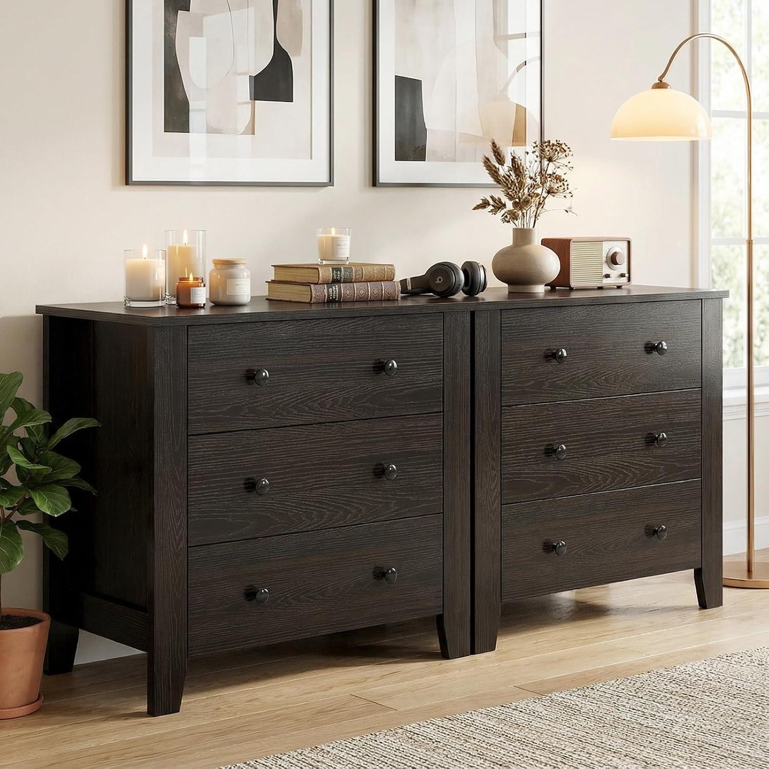 image:imageGiantex Small 3Drawer Dresser for Bedroom 285 x 18 x 26 Wide Chest of Drawers Modern Large Nightstand Storage Cabinet Closet Storage Organizer for Living Room Hallway WhiteBrown