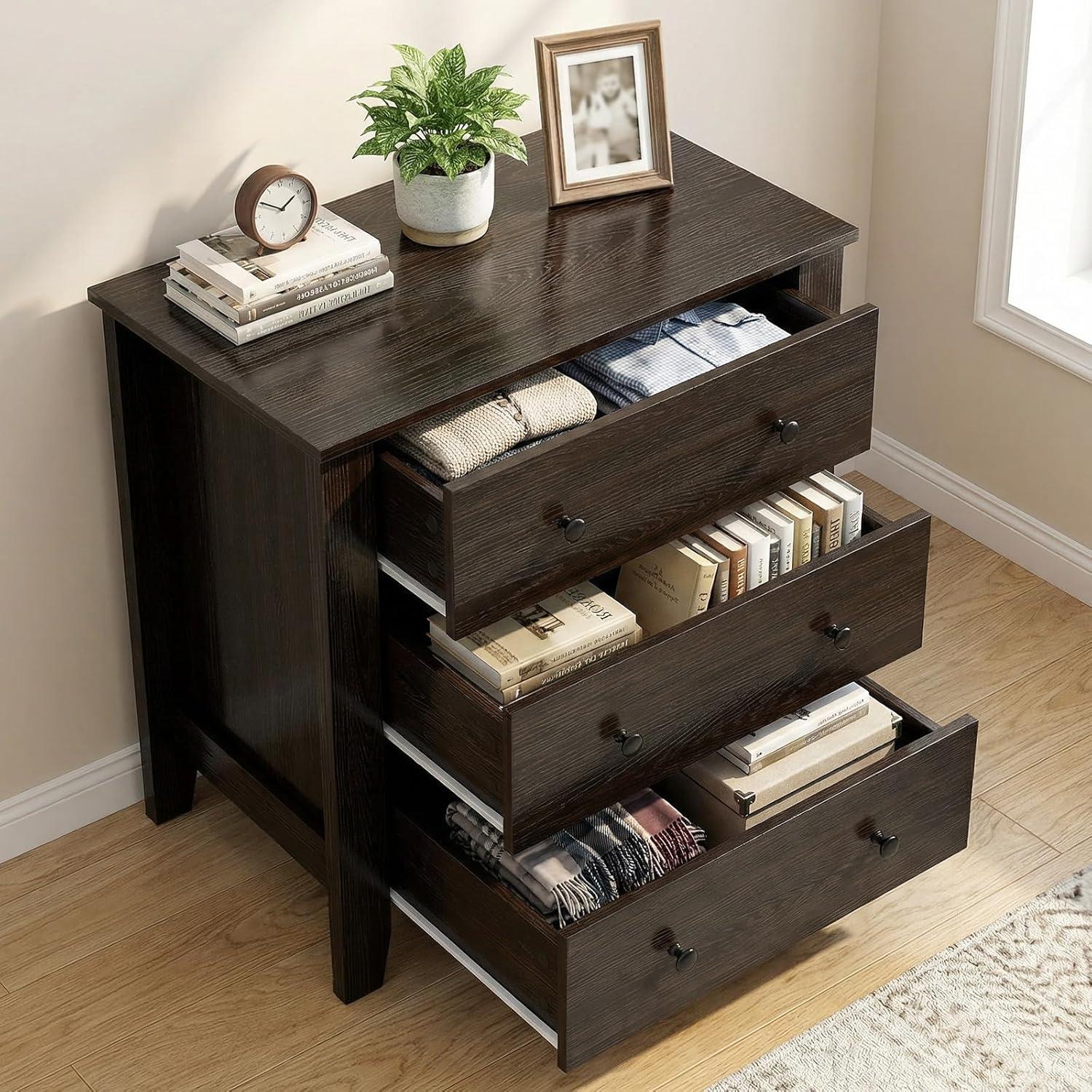 image:imageGiantex Small 3Drawer Dresser for Bedroom 285 x 18 x 26 Wide Chest of Drawers Modern Large Nightstand Storage Cabinet Closet Storage Organizer for Living Room Hallway WhiteBrown