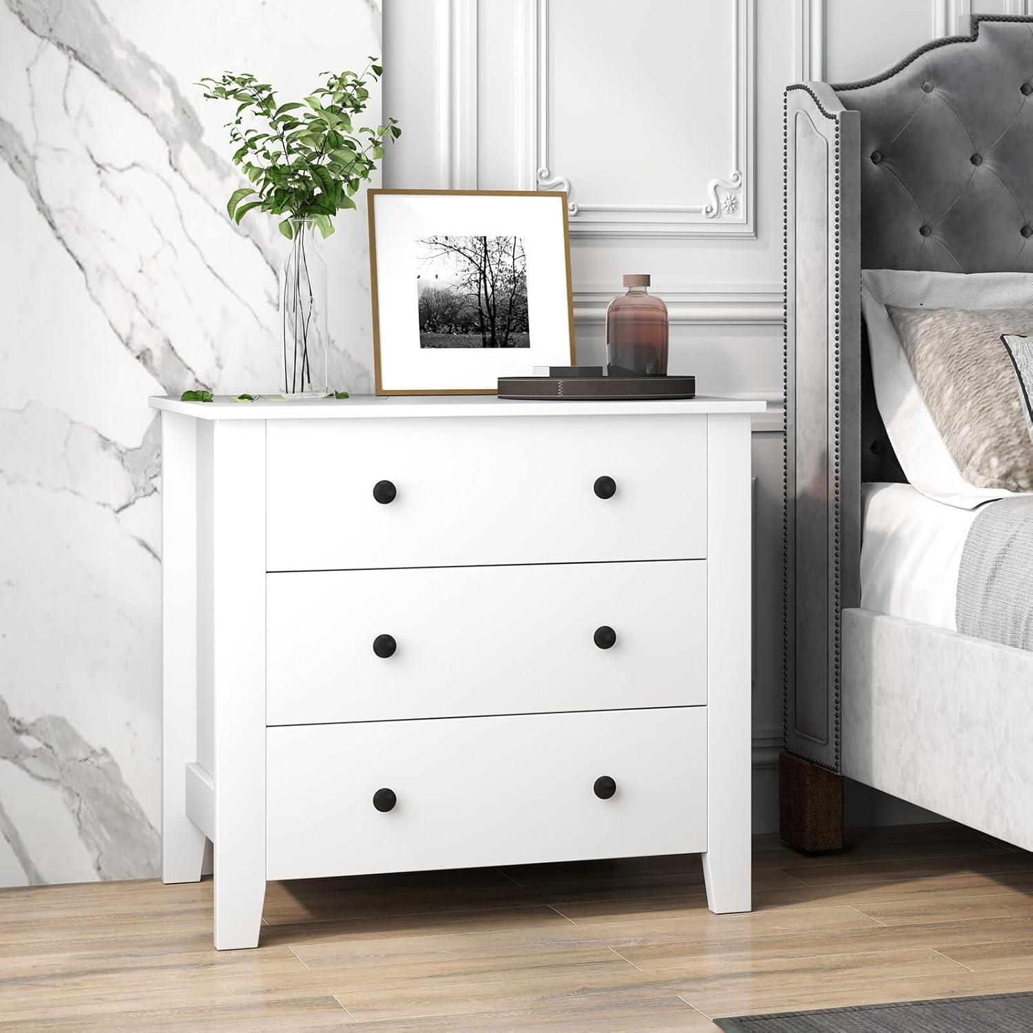 image:imageGiantex Small 3Drawer Dresser for Bedroom 285 x 18 x 26 Wide Chest of Drawers Modern Large Nightstand Storage Cabinet Closet Storage Organizer for Living Room Hallway WhiteWhite