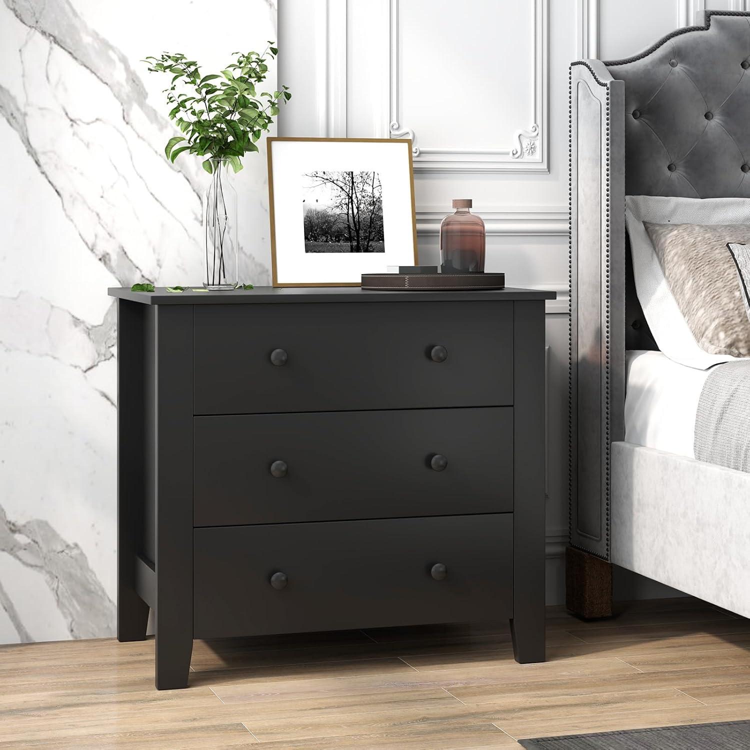 image:imageGiantex Small 3Drawer Dresser for Bedroom 285 x 18 x 26 Wide Chest of Drawers Modern Large Nightstand Storage Cabinet Closet Storage Organizer for Living Room Hallway WhiteBlack