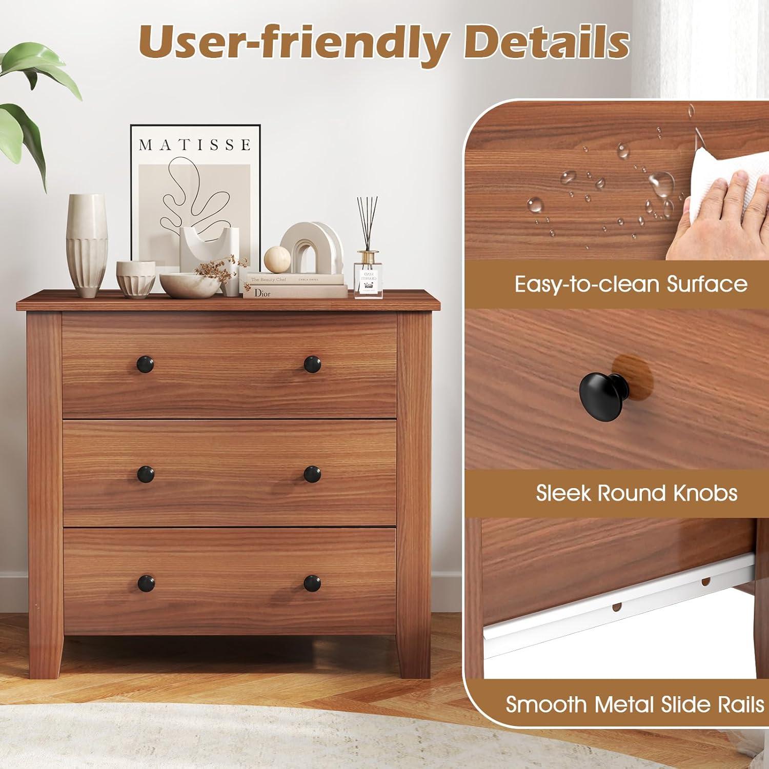 image:imageGiantex Small 3Drawer Dresser for Bedroom 285 x 18 x 26 Wide Chest of Drawers Modern Large Nightstand Storage Cabinet Closet Storage Organizer for Living Room Hallway WhiteWalnut