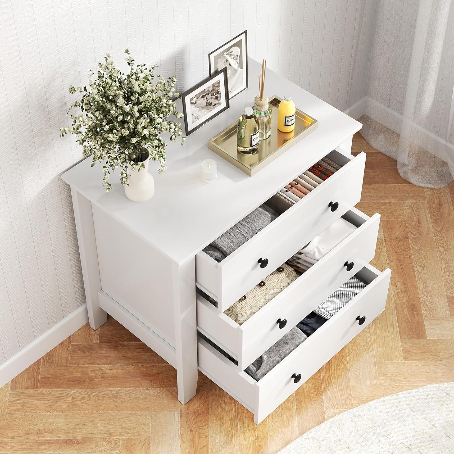 image:imageGiantex Small 3Drawer Dresser for Bedroom 285 x 18 x 26 Wide Chest of Drawers Modern Large Nightstand Storage Cabinet Closet Storage Organizer for Living Room Hallway WhiteWhite