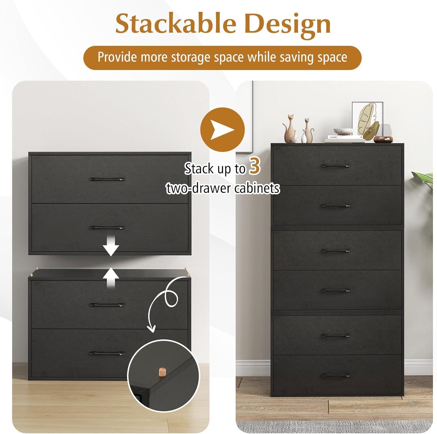 image:imageGiantex Stackable 2Drawer Dressers for Bedroom Short Dresser Two Drawer Storage Cabinet wHandles amp AntiTopping Device Small Dresser Chest of 2 Drawers for Closet Bedroom 1 WhiteBlack