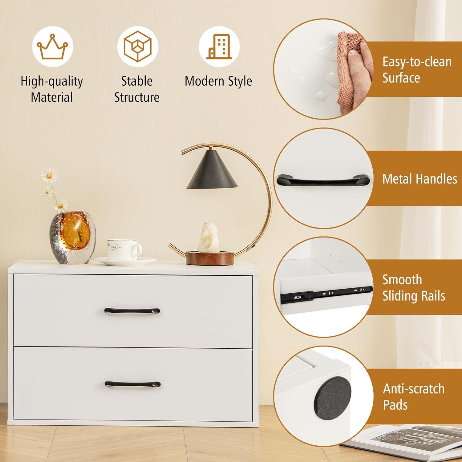 image:imageGiantex Stackable 2Drawer Dressers for Bedroom Short Dresser Two Drawer Storage Cabinet wHandles amp AntiTopping Device Small Dresser Chest of 2 Drawers for Closet Bedroom 1 WhiteWhite