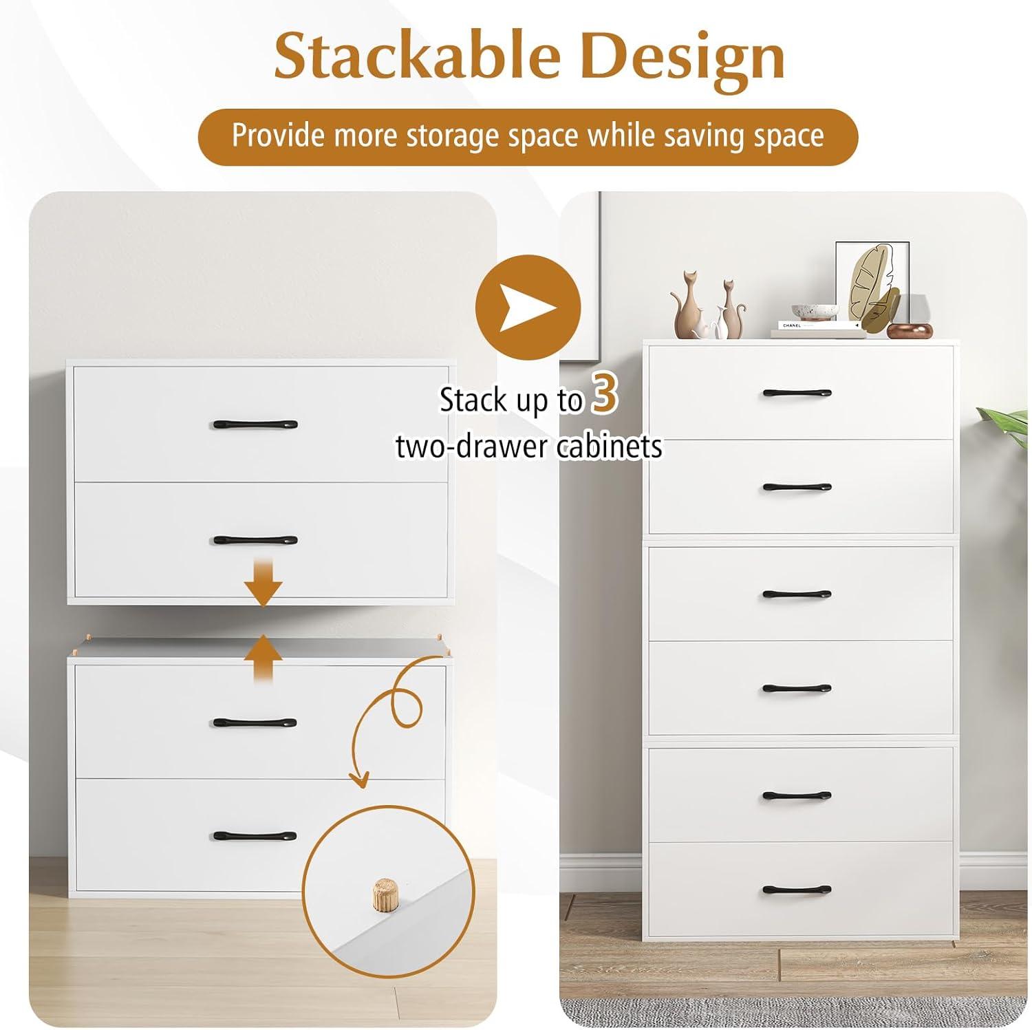 image:imageGiantex Stackable 2Drawer Dressers for Bedroom Short Dresser Two Drawer Storage Cabinet wHandles amp AntiTopping Device Small Dresser Chest of 2 Drawers for Closet Bedroom 1 WhiteWhite