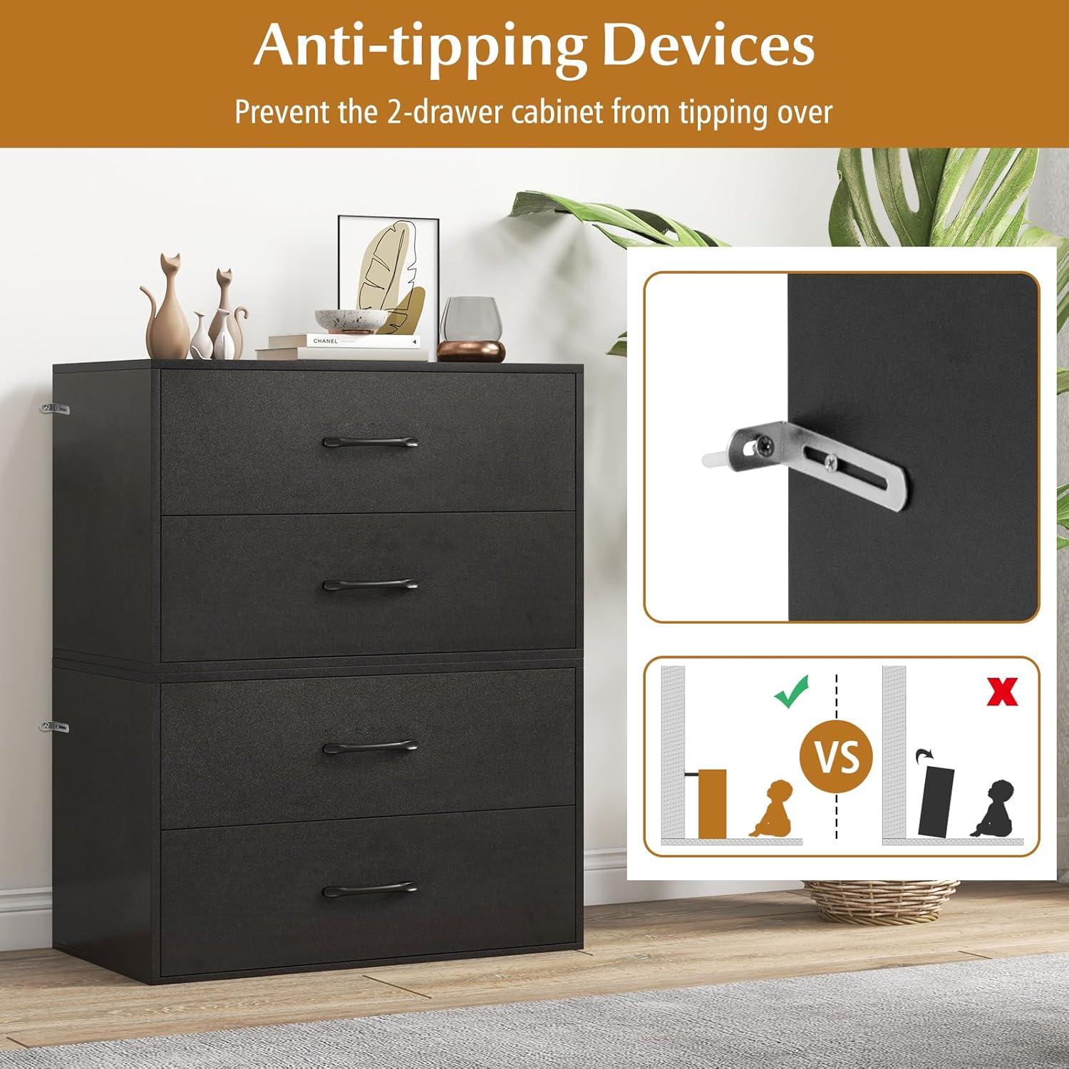 image:imageGiantex Stackable 2Drawer Dressers for Bedroom Short Dresser Two Drawer Storage Cabinet wHandles amp AntiTopping Device Small Dresser Chest of 2 Drawers for Closet Bedroom 1 WhiteBlack