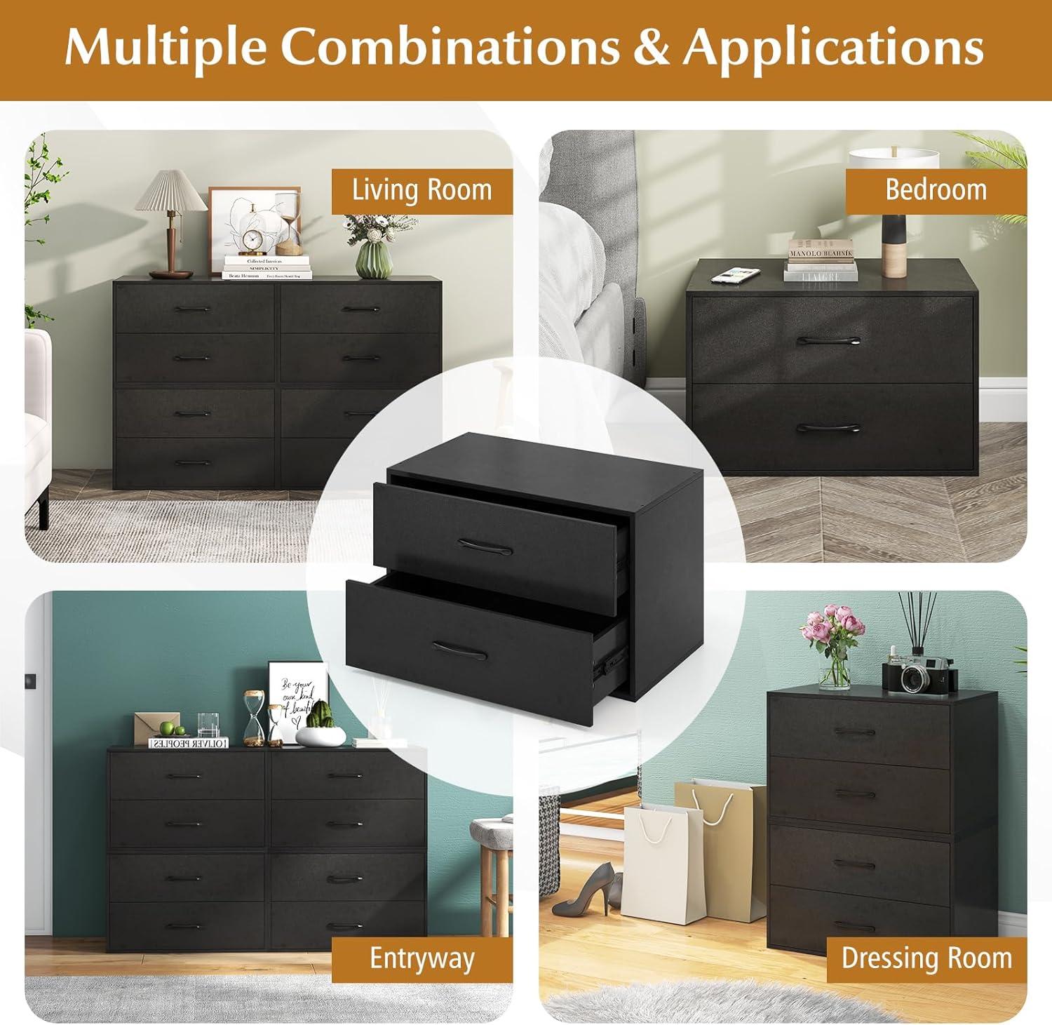 image:imageGiantex Stackable 2Drawer Dressers for Bedroom Short Dresser Two Drawer Storage Cabinet wHandles amp AntiTopping Device Small Dresser Chest of 2 Drawers for Closet Bedroom 1 WhiteBlack
