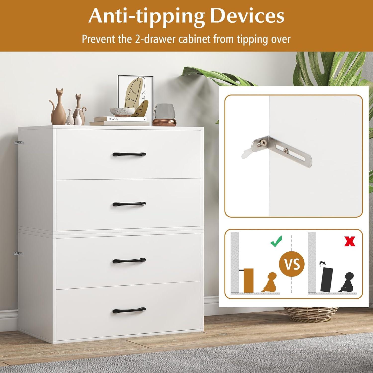 image:imageGiantex Stackable 2Drawer Dressers for Bedroom Short Dresser Two Drawer Storage Cabinet wHandles amp AntiTopping Device Small Dresser Chest of 2 Drawers for Closet Bedroom 1 WhiteWhite