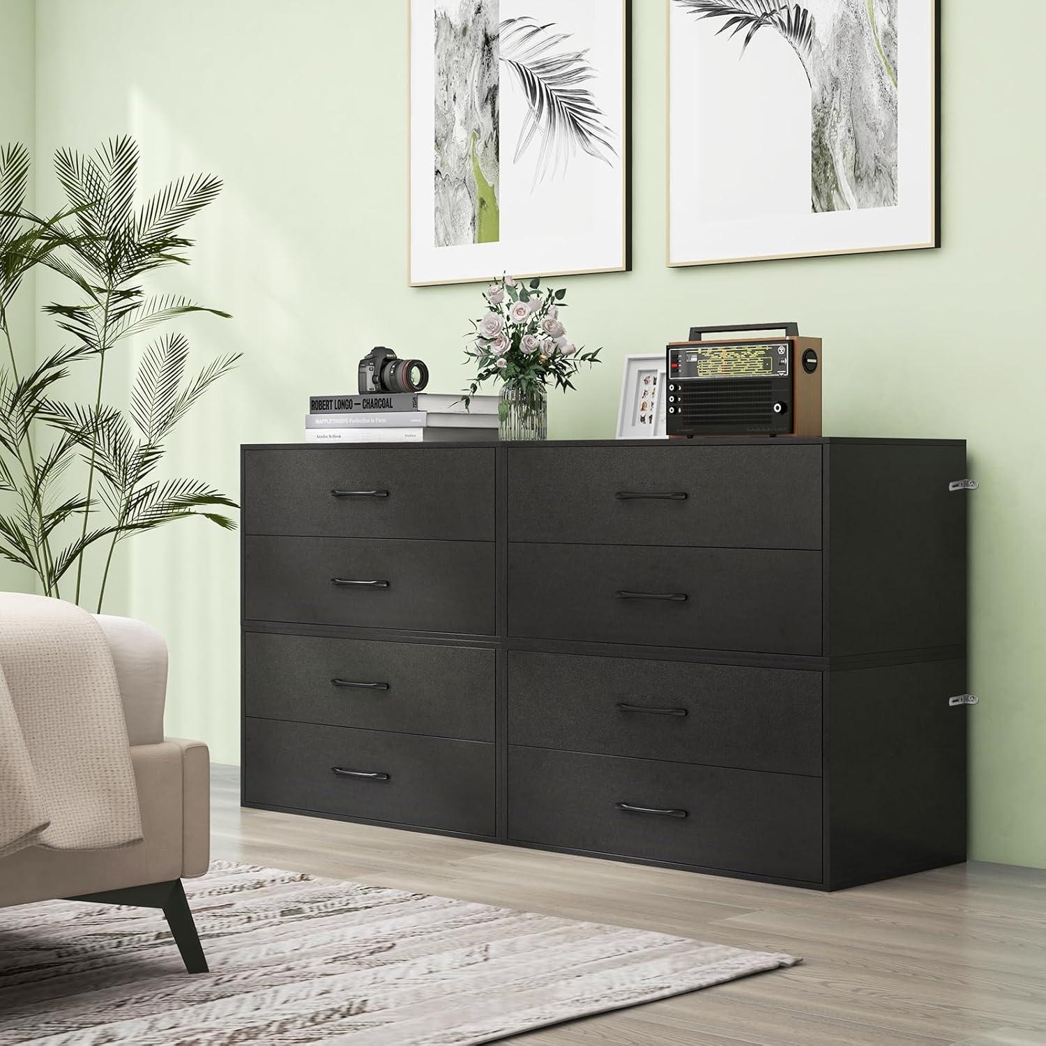 image:imageGiantex Stackable 2Drawer Dressers for Bedroom Short Dresser Two Drawer Storage Cabinet wHandles amp AntiTopping Device Small Dresser Chest of 2 Drawers for Closet Bedroom 1 WhiteBlack