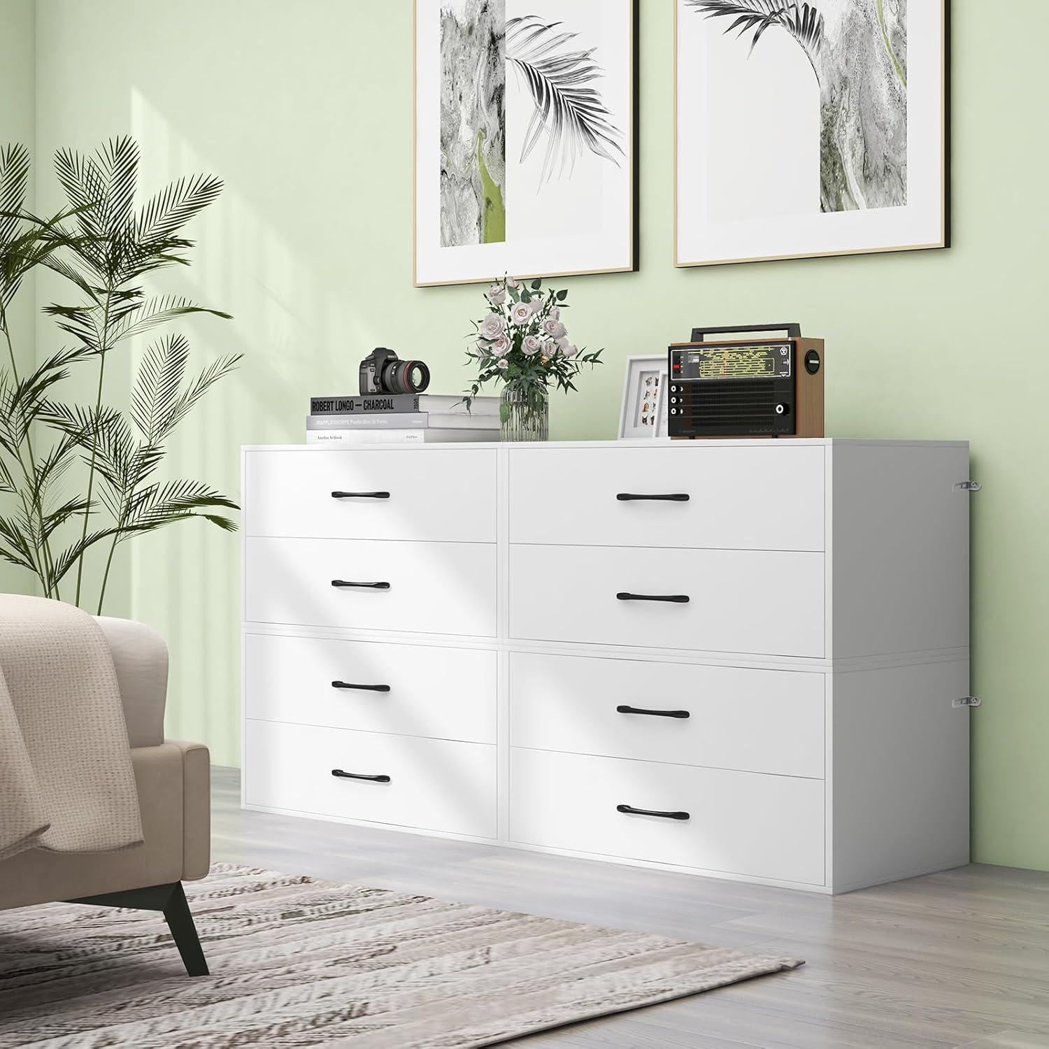 image:imageGiantex Stackable 2Drawer Dressers for Bedroom Short Dresser Two Drawer Storage Cabinet wHandles amp AntiTopping Device Small Dresser Chest of 2 Drawers for Closet Bedroom 1 WhiteWhite
