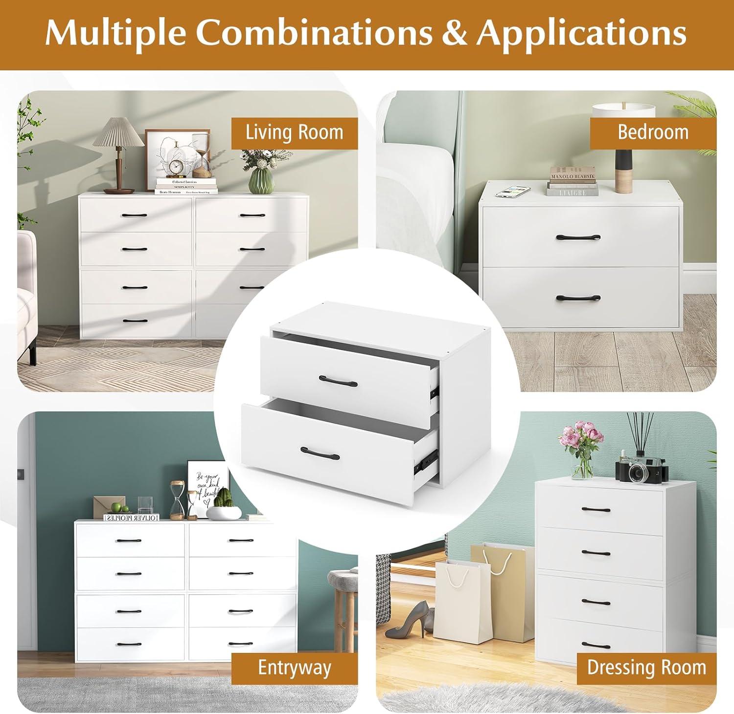 image:imageGiantex Stackable 2Drawer Dressers for Bedroom Short Dresser Two Drawer Storage Cabinet wHandles amp AntiTopping Device Small Dresser Chest of 2 Drawers for Closet Bedroom 1 WhiteWhite