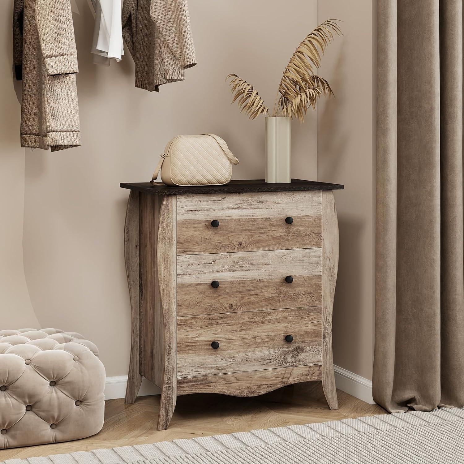 image:imageGiantex Storage Cabinet with Foldable amp Detachable Fabric Drawers AntiTipping Kit 265 x 15 x 30 Farmhouse Floor Cabinet 3 Drawer Storage Organizer for Living Room Entryway Brown