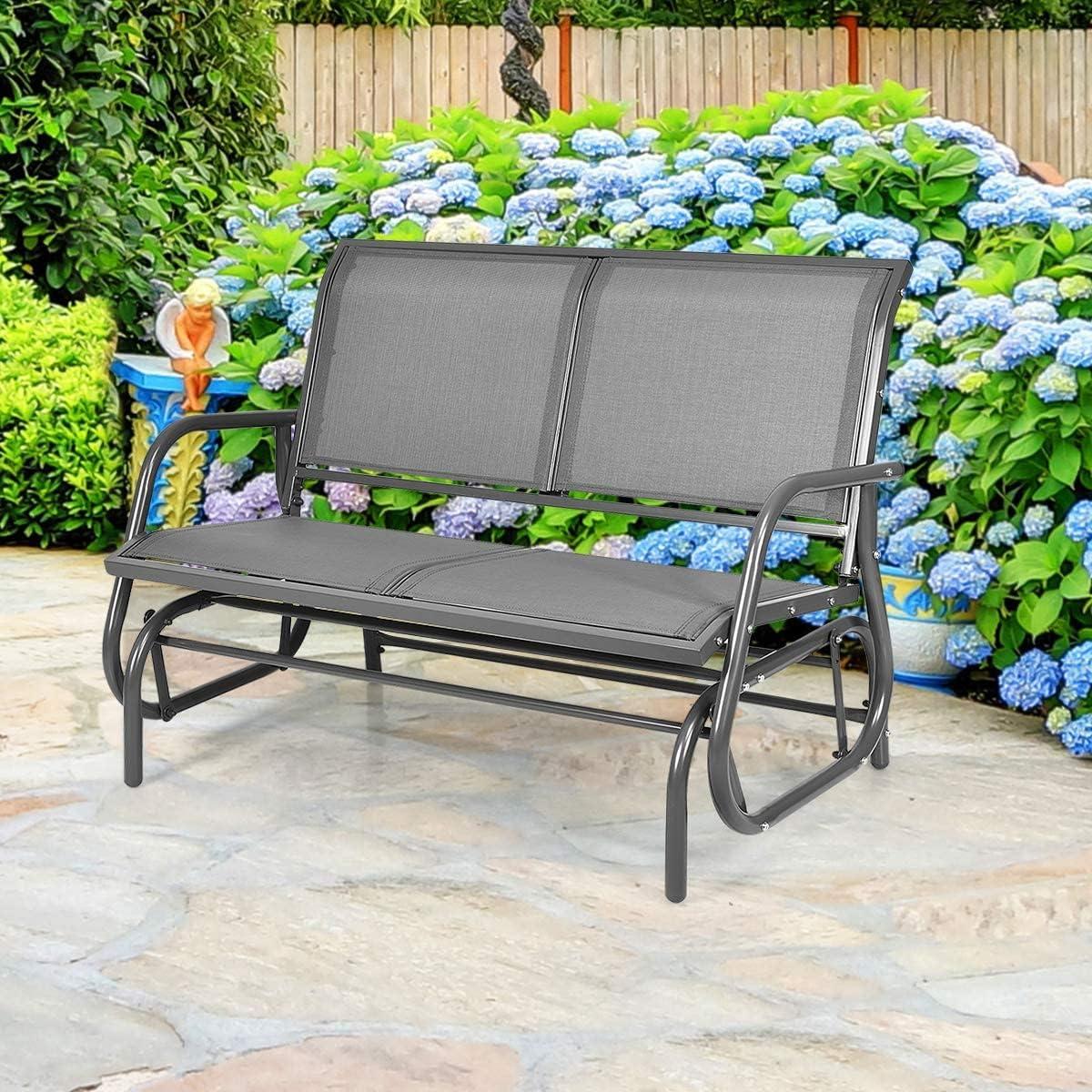image:imageGiantex Swing Glider Chair 48 Inch with Spacious Space 2 People Lounge Cozy Patio Bench Outdoor amp Indoor for Patio Backyard Poolside Lawn Steel Rocking Garden Loveseat BrownGrey