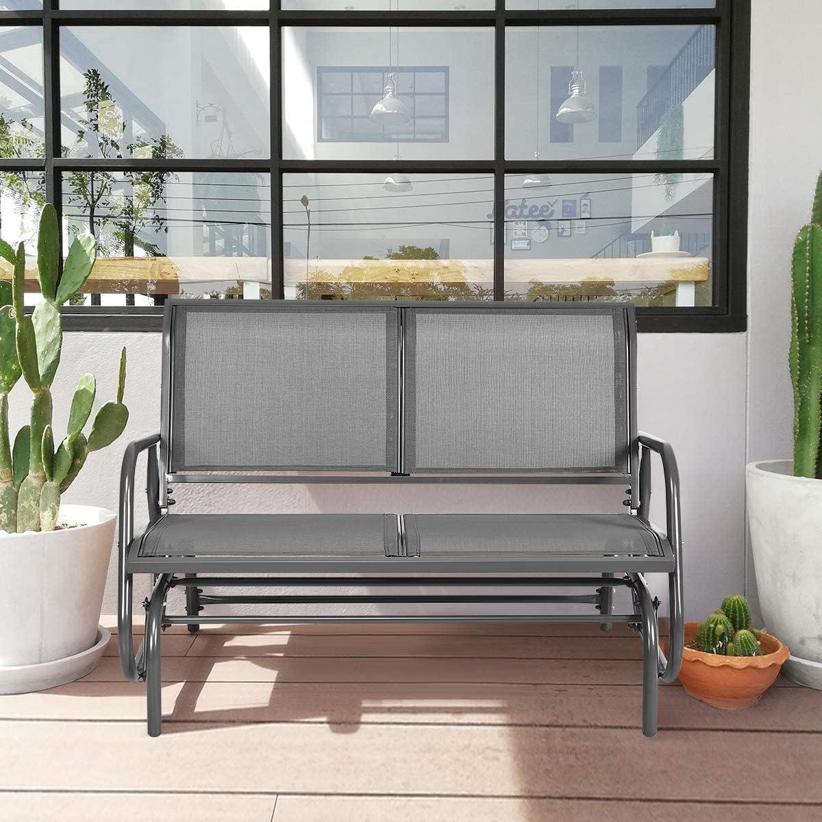 image:imageGiantex Swing Glider Chair 48 Inch with Spacious Space 2 People Lounge Cozy Patio Bench Outdoor amp Indoor for Patio Backyard Poolside Lawn Steel Rocking Garden Loveseat BrownGrey