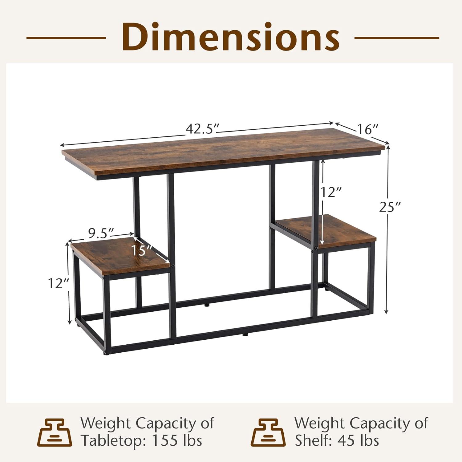 image:imageGiantex TV Stand for 50Inches TVs Industrial Sofa Table with Open Storage Shelves 2Tier Display Rack Entertainment Center for Living Room Bedroom Entryway Console Table Rustic Brown