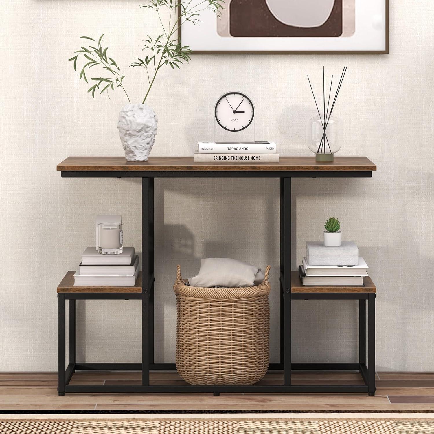 image:imageGiantex TV Stand for 50Inches TVs Industrial Sofa Table with Open Storage Shelves 2Tier Display Rack Entertainment Center for Living Room Bedroom Entryway Console Table Rustic Brown