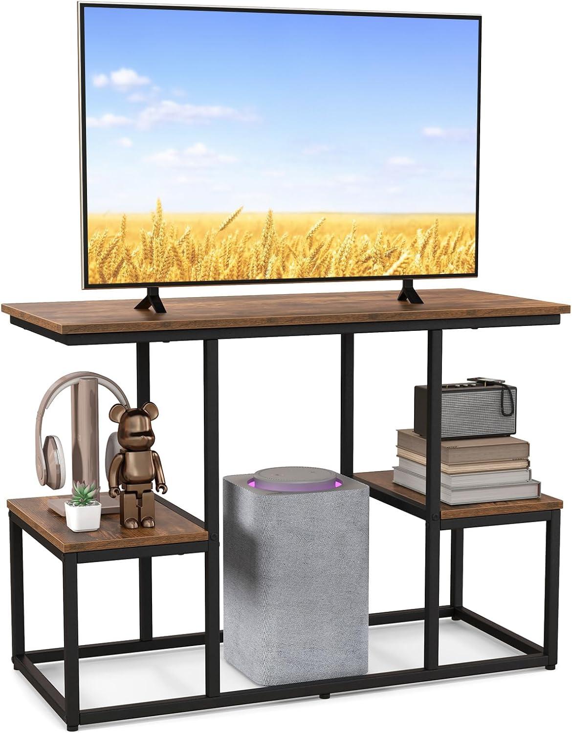 image:imageGiantex TV Stand for 50Inches TVs Industrial Sofa Table with Open Storage Shelves 2Tier Display Rack Entertainment Center for Living Room Bedroom Entryway Console Table Rustic Brown