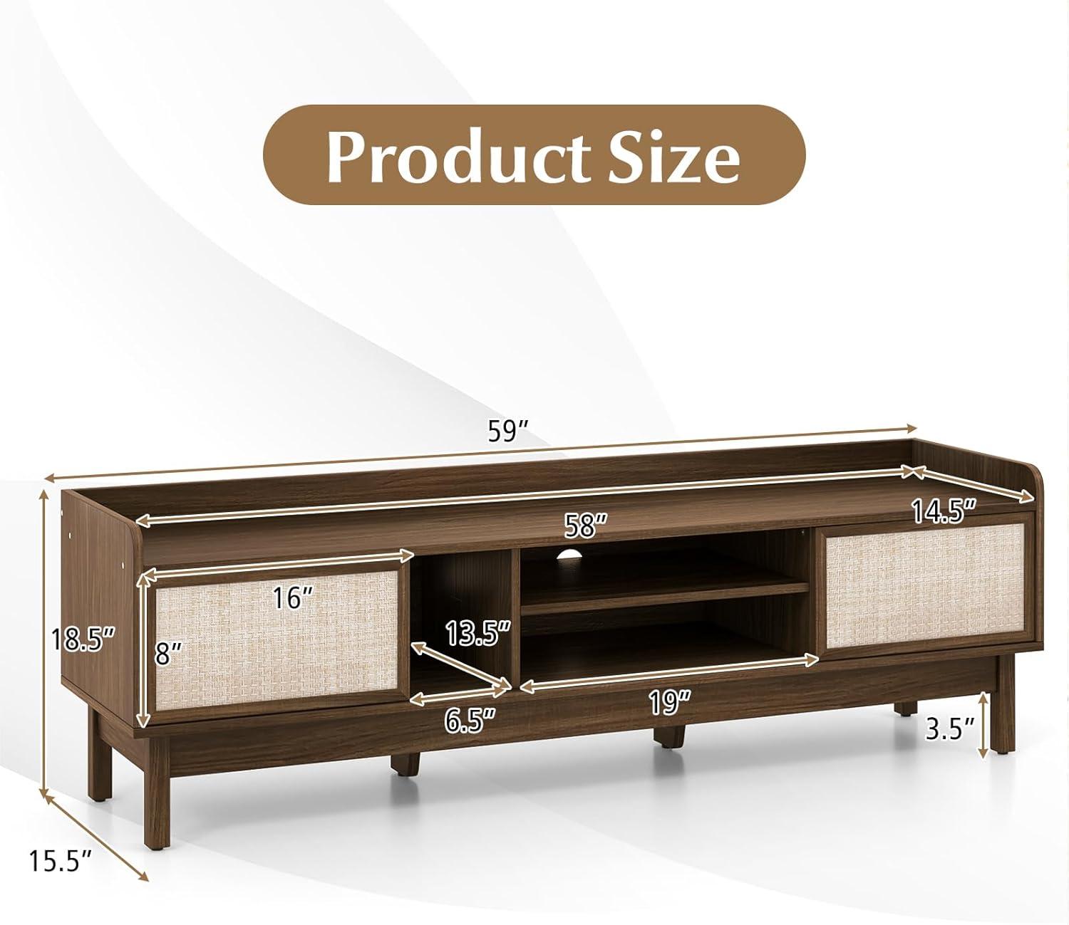 image:imageGiantex TV Stand for 65 TV Entertainment Center with Woven Doors Sliding Door Adjustable Shelf amp Compartment Cable Holes Mid Century Modern Media Console Table Television Stands for Living Room
